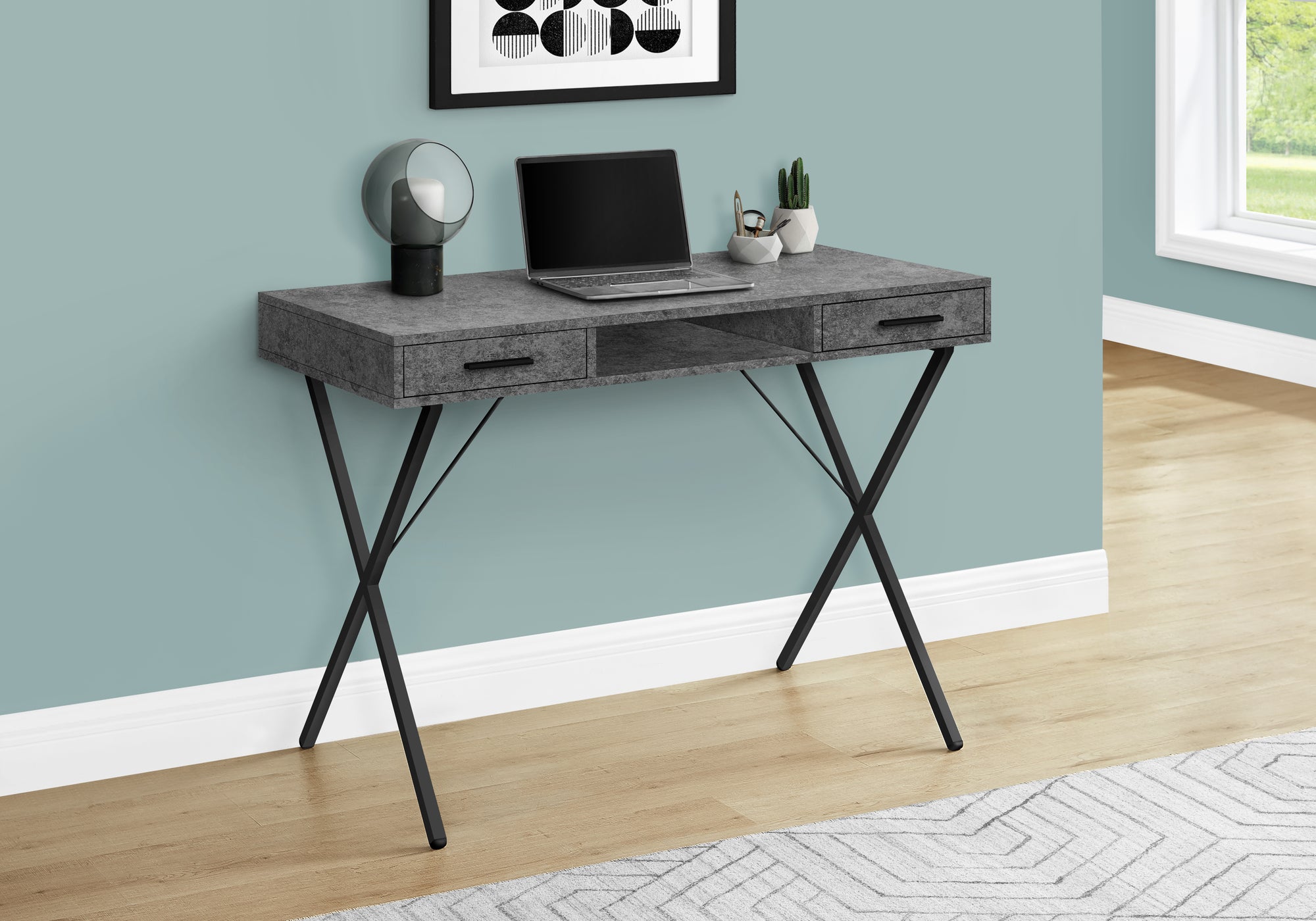 42"L Computer Desk with Storage Drawers, White/Black-Computer Desk-DECOROLALA