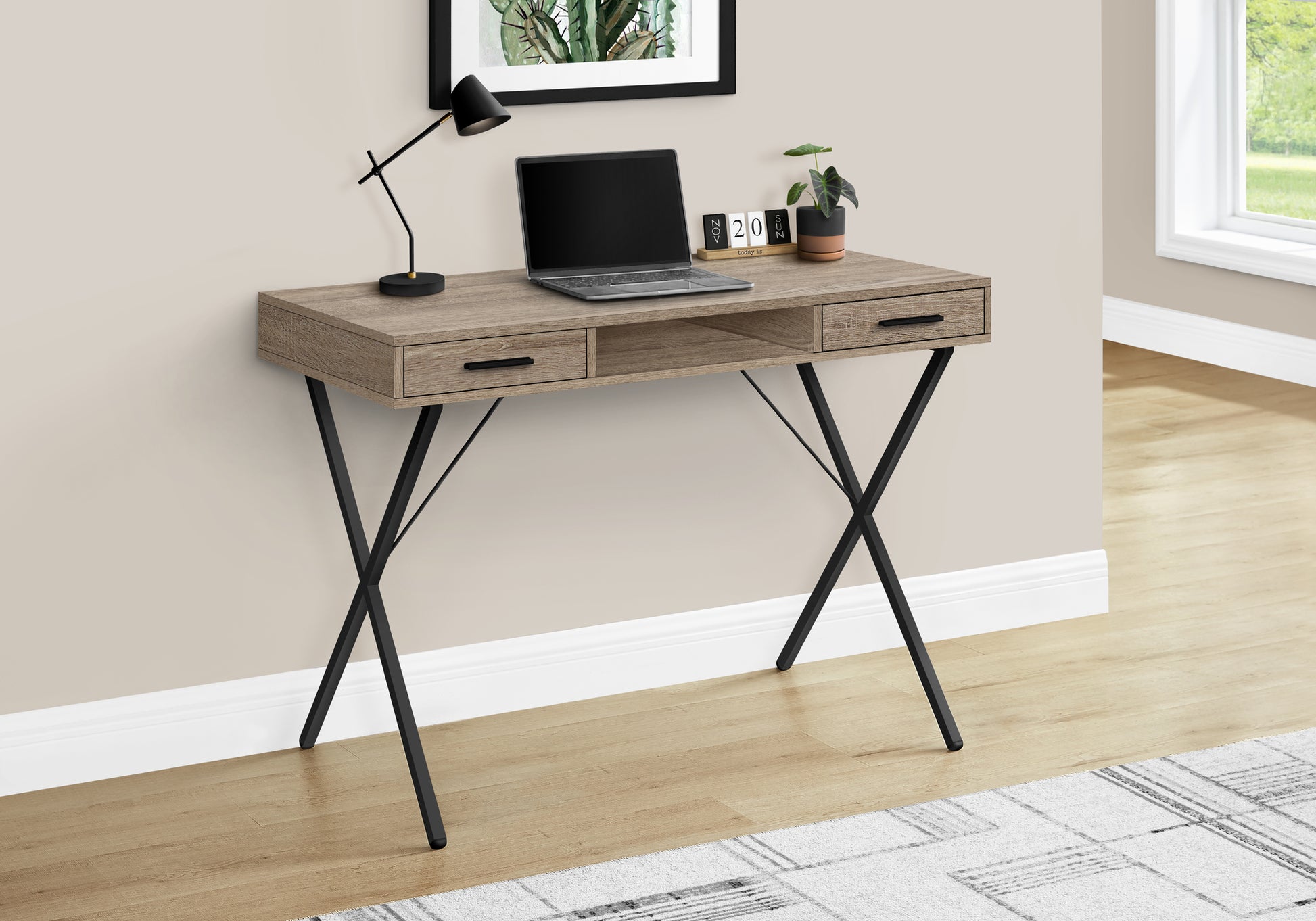 42"L Computer Desk with Storage Drawers, White/Black-Computer Desk-DECOROLALA