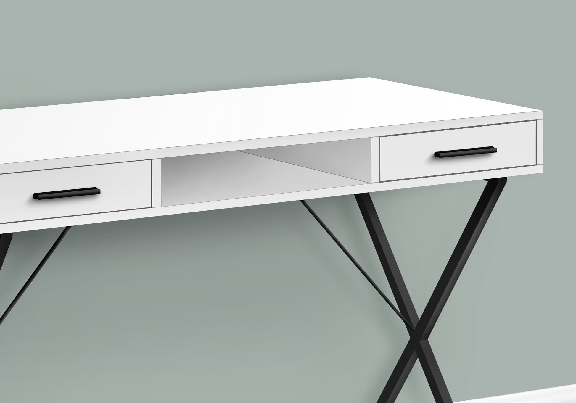 42"L Computer Desk with Storage Drawers, White/Black-Computer Desk-DECOROLALA