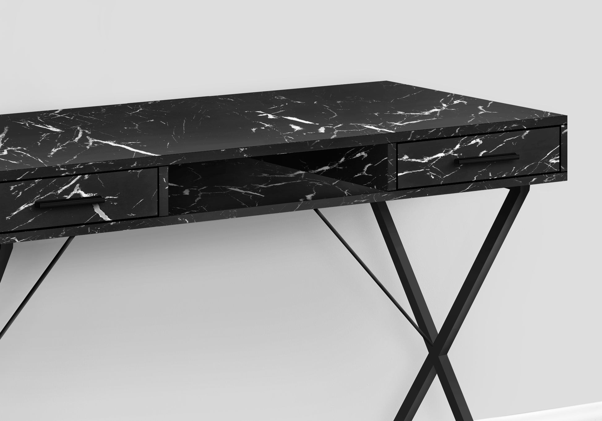 42"L Computer Desk with Storage Drawers, White/Black-Computer Desk-DECOROLALA