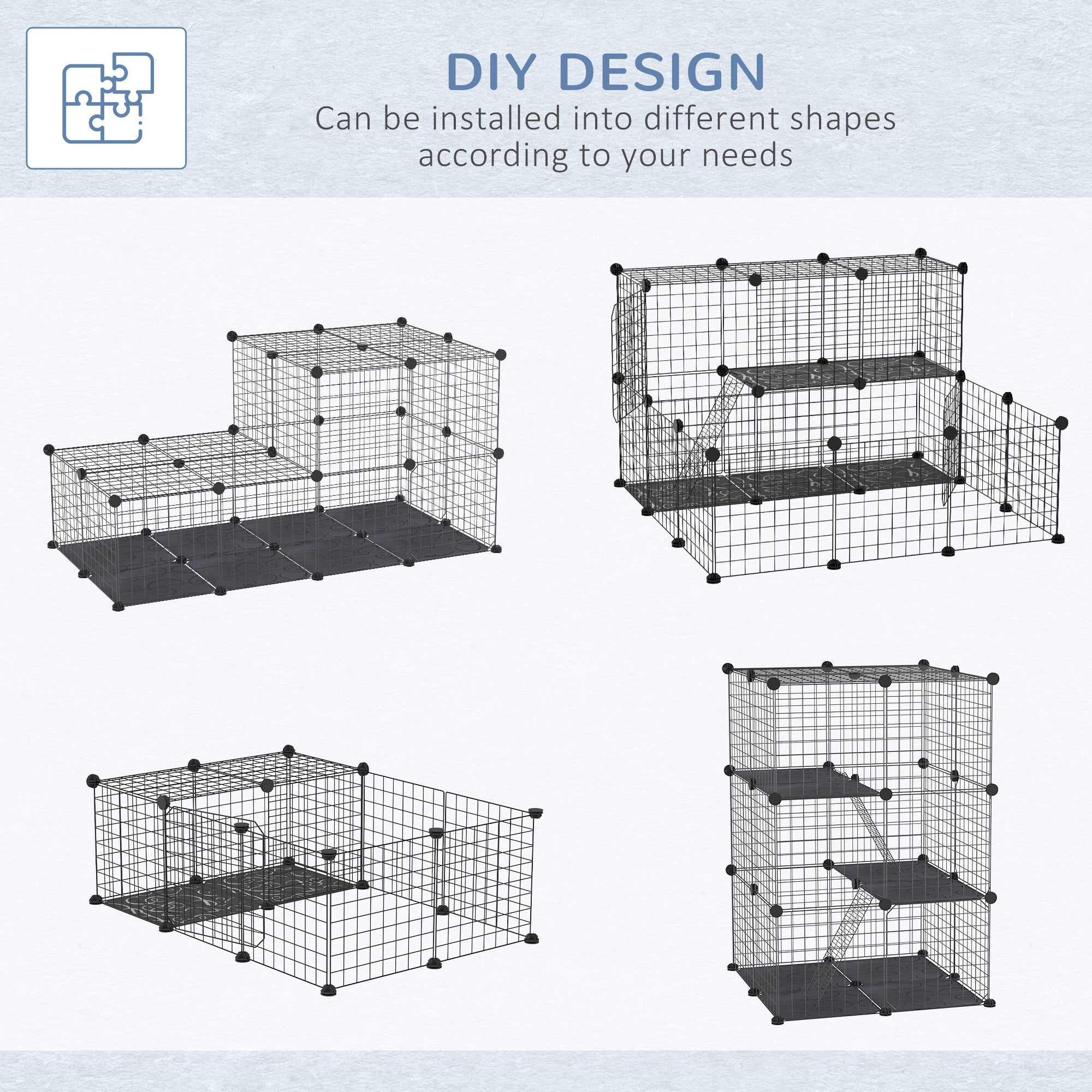 Cage pour petits animaux, 39 pièces, clapier à lapin portable en fil métallique avec rampes, pour chaton et chinchilla, noir