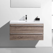 42" Soft Oak Wall Mount Bathroom Vanity with White Polymarble Countertop