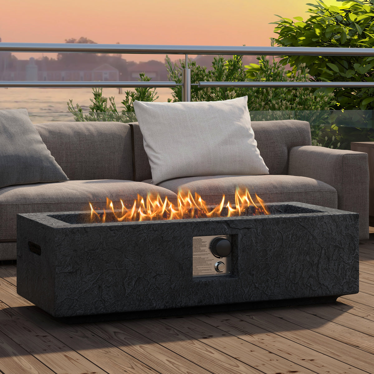 42.5 Inch 50000 BTU Fire Pit Table Set with Stainless Steel Burner-Fire Pit Tables-DECOROLALA