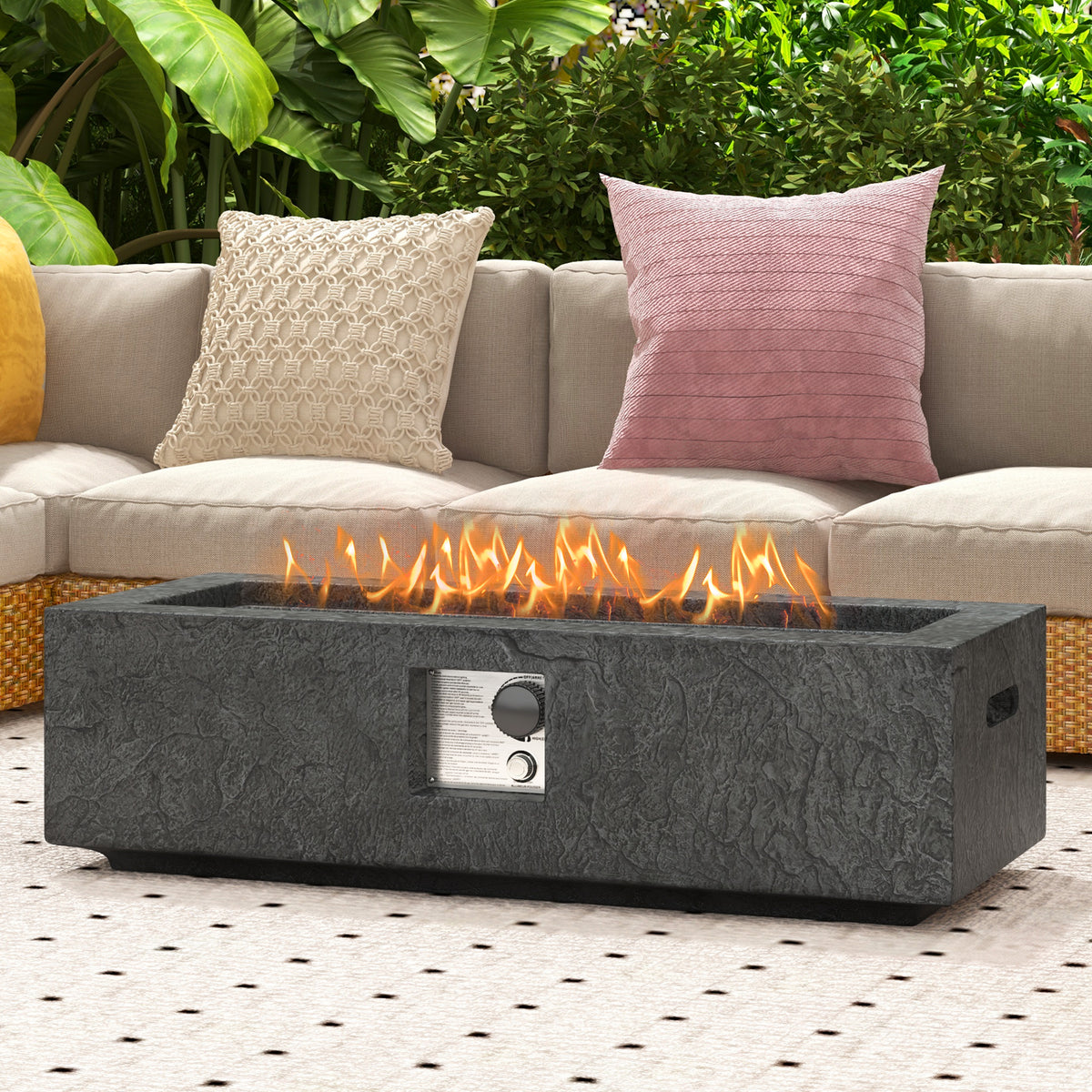 42.5 Inch 50000 BTU Fire Pit Table Set with Stainless Steel Burner-Fire Pit Tables-DECOROLALA