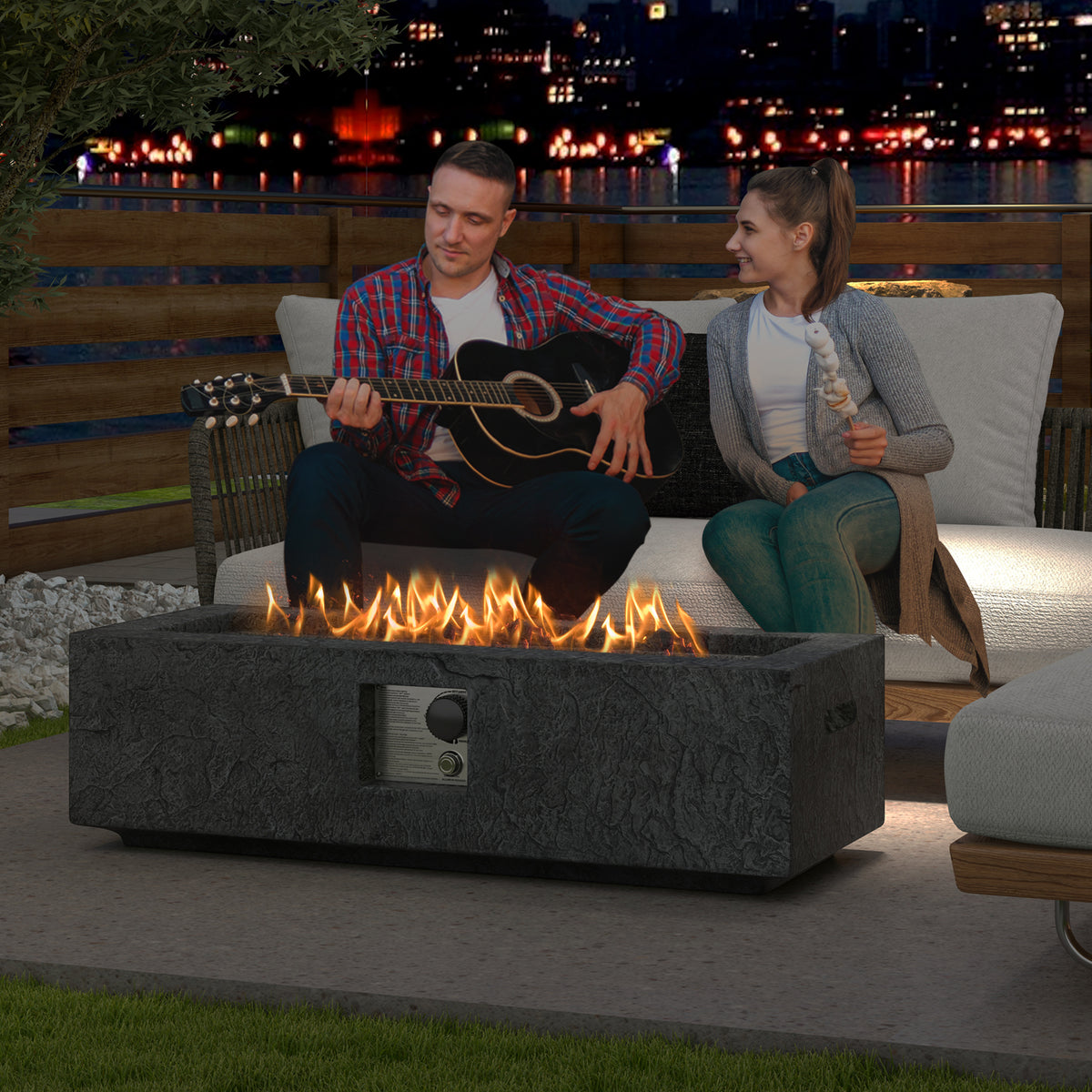42.5 Inch 50000 BTU Fire Pit Table Set with Stainless Steel Burner-Fire Pit Tables-DECOROLALA