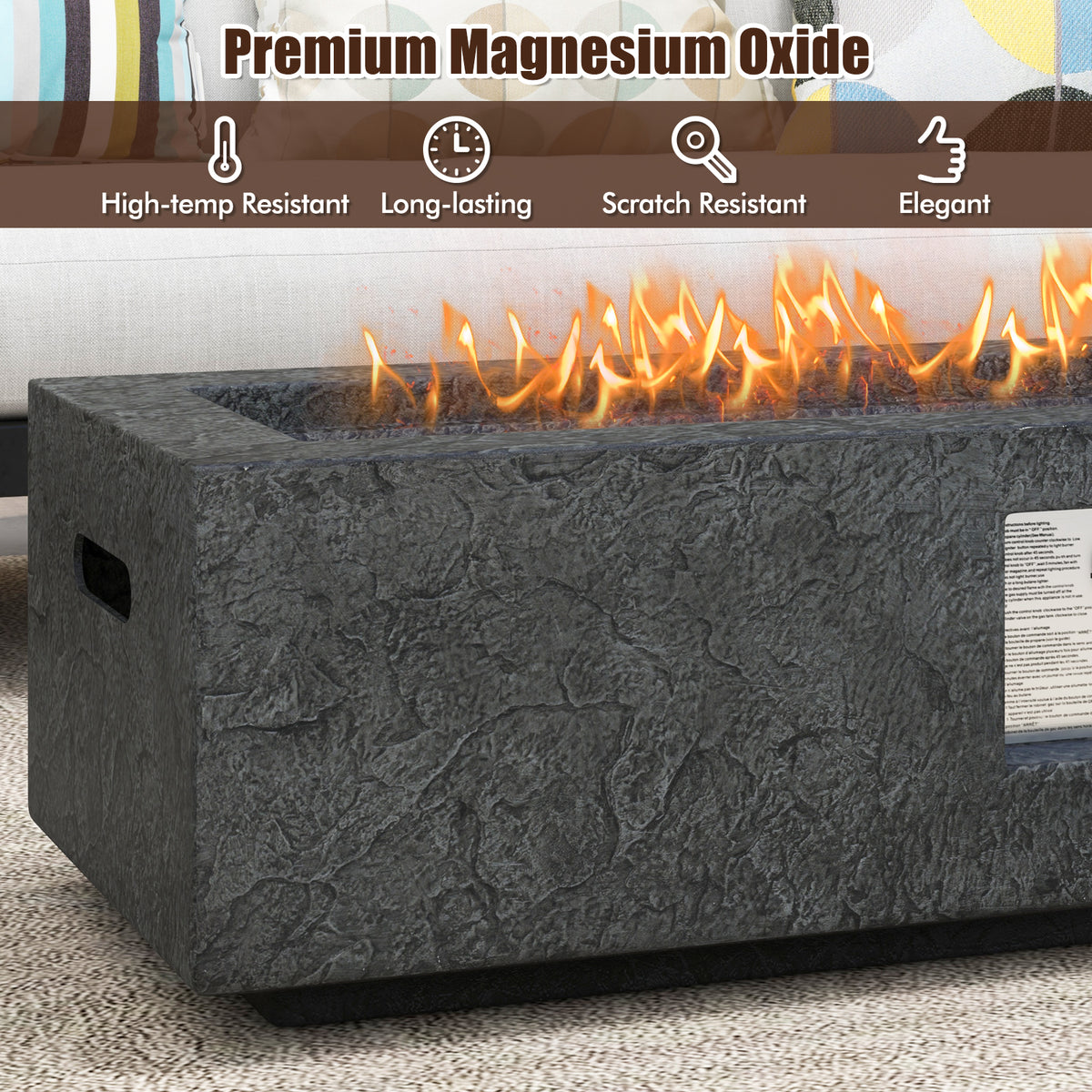 42.5 Inch 50000 BTU Fire Pit Table Set with Stainless Steel Burner-Fire Pit Tables-DECOROLALA