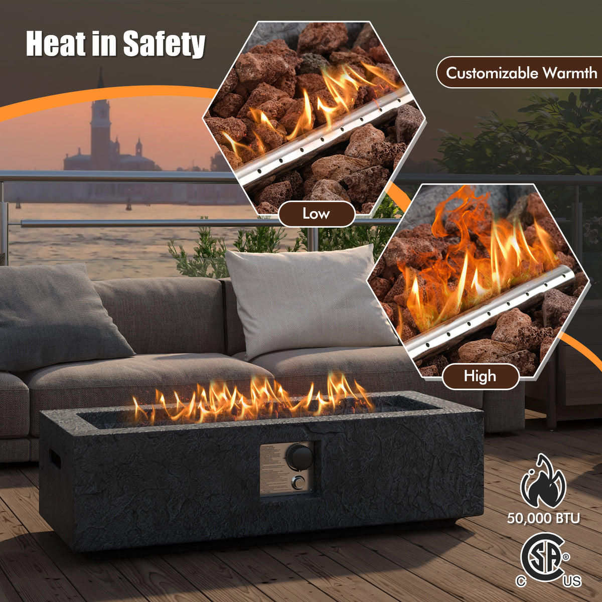 42.5 Inch 50000 BTU Fire Pit Table Set with Stainless Steel Burner-Fire Pit Tables-DECOROLALA
