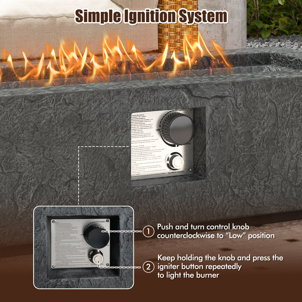 42.5 Inch 50000 BTU Fire Pit Table Set with Stainless Steel Burner-Fire Pit Tables-DECOROLALA