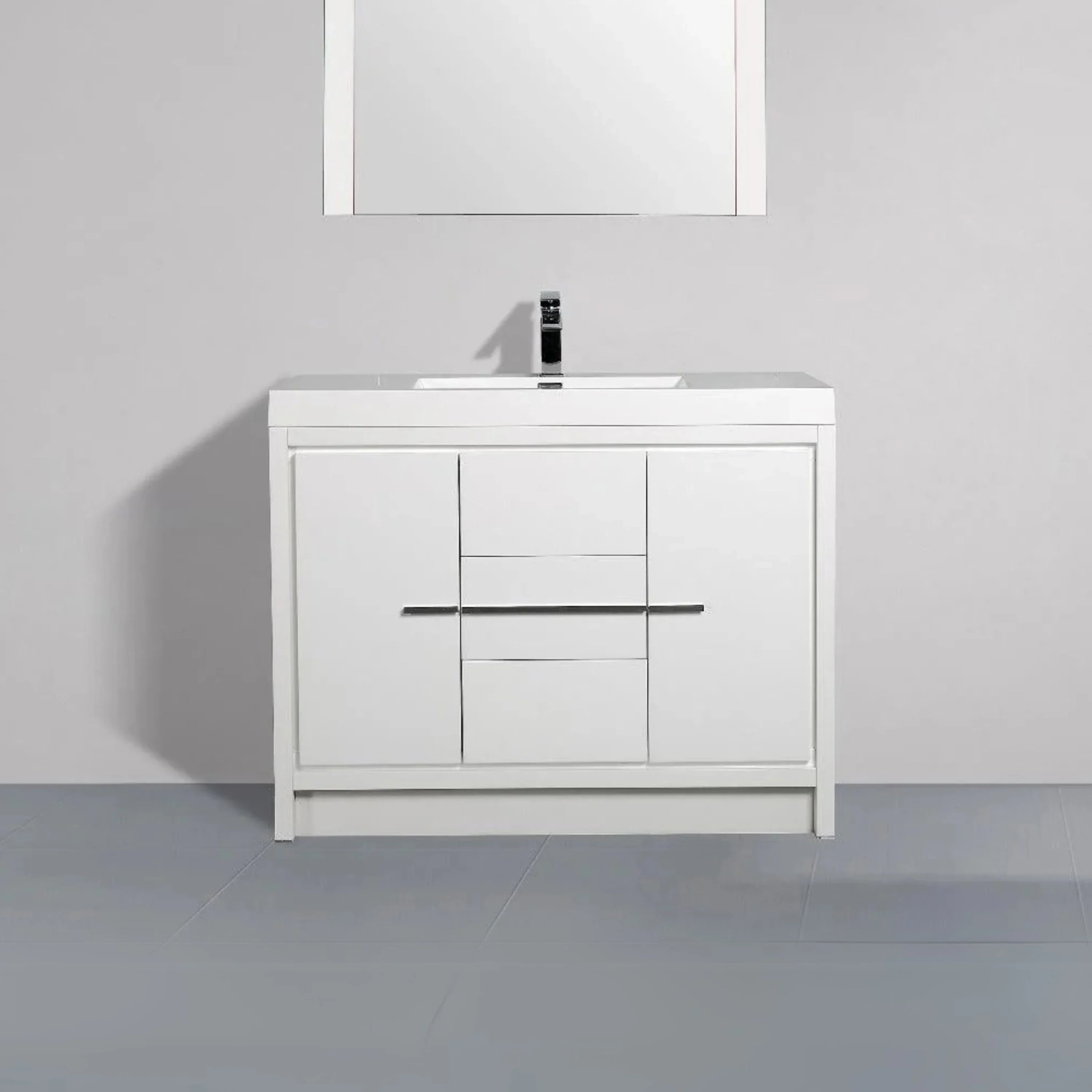 42" Glossy White Freestanding Bathroom Vanity with White Polymarble Countertop