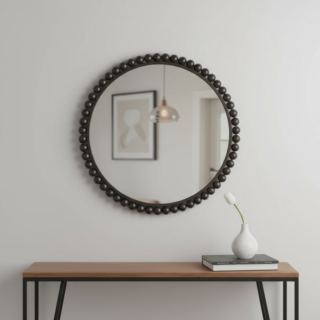 43" Black Abstract Metal Framed Accent Mirror-Mirrors-DECOROLALA