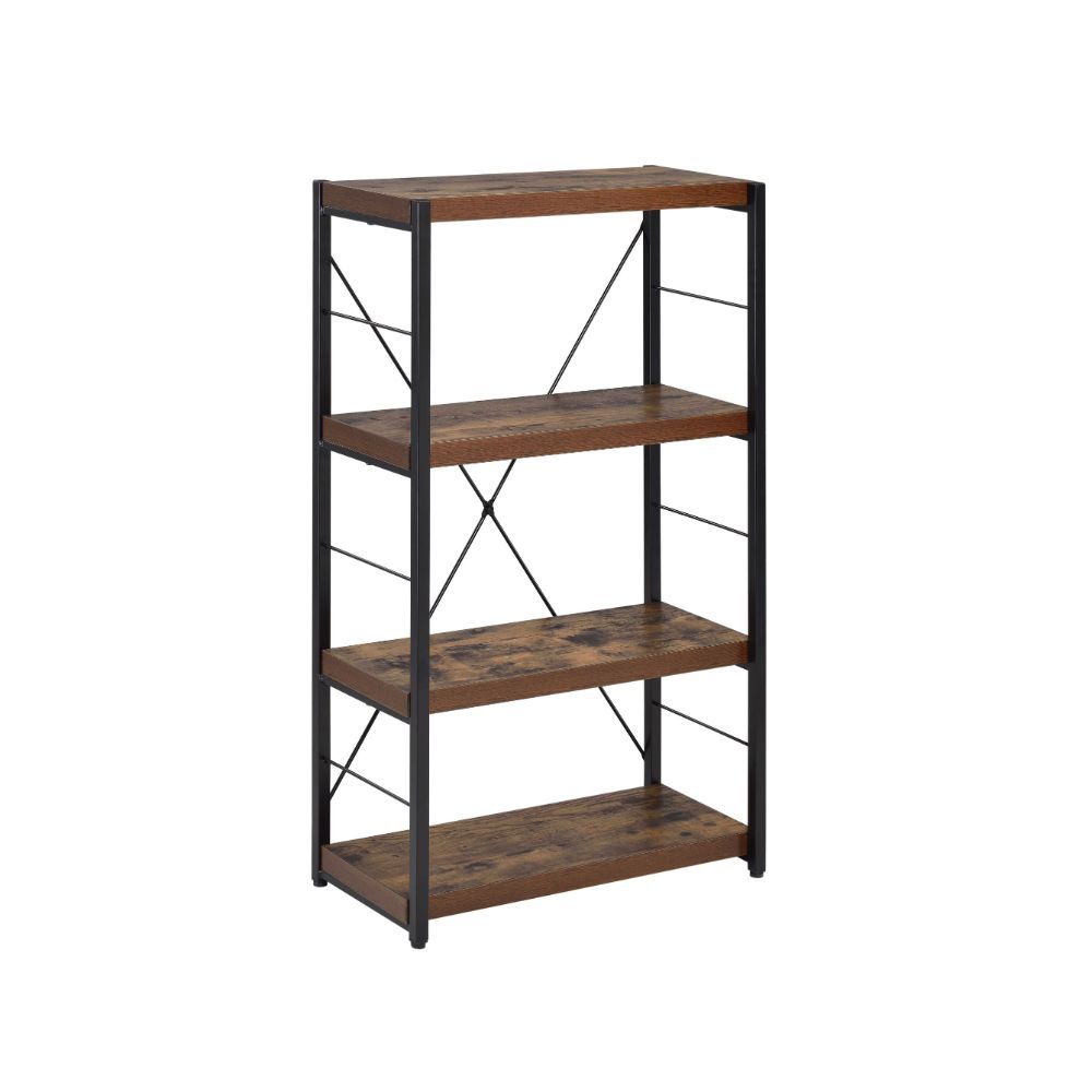 43" Black And Brown Distressed Metal and Wood Three Tier Etagere Bookcase-Bookcases-DECOROLALA