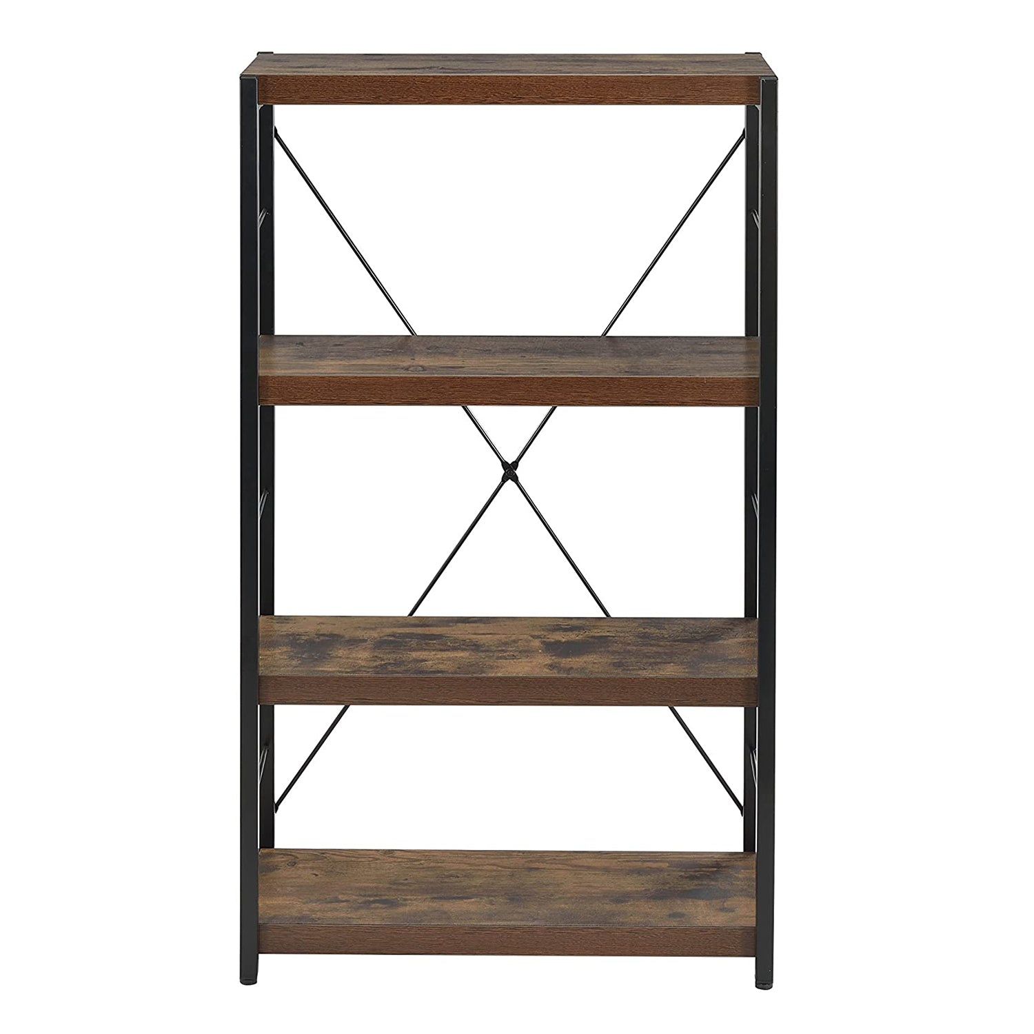 43" Black And Brown Distressed Metal and Wood Three Tier Etagere Bookcase-Bookcases-DECOROLALA