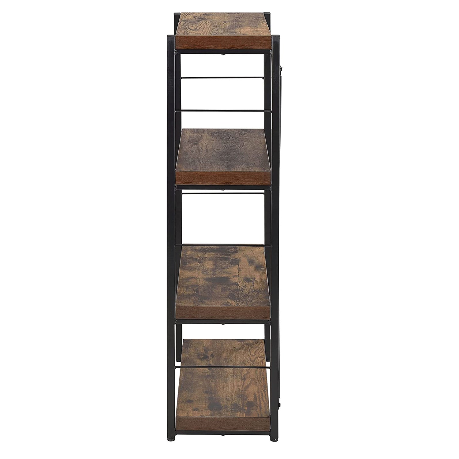 43" Black And Brown Distressed Metal and Wood Three Tier Etagere Bookcase-Bookcases-DECOROLALA