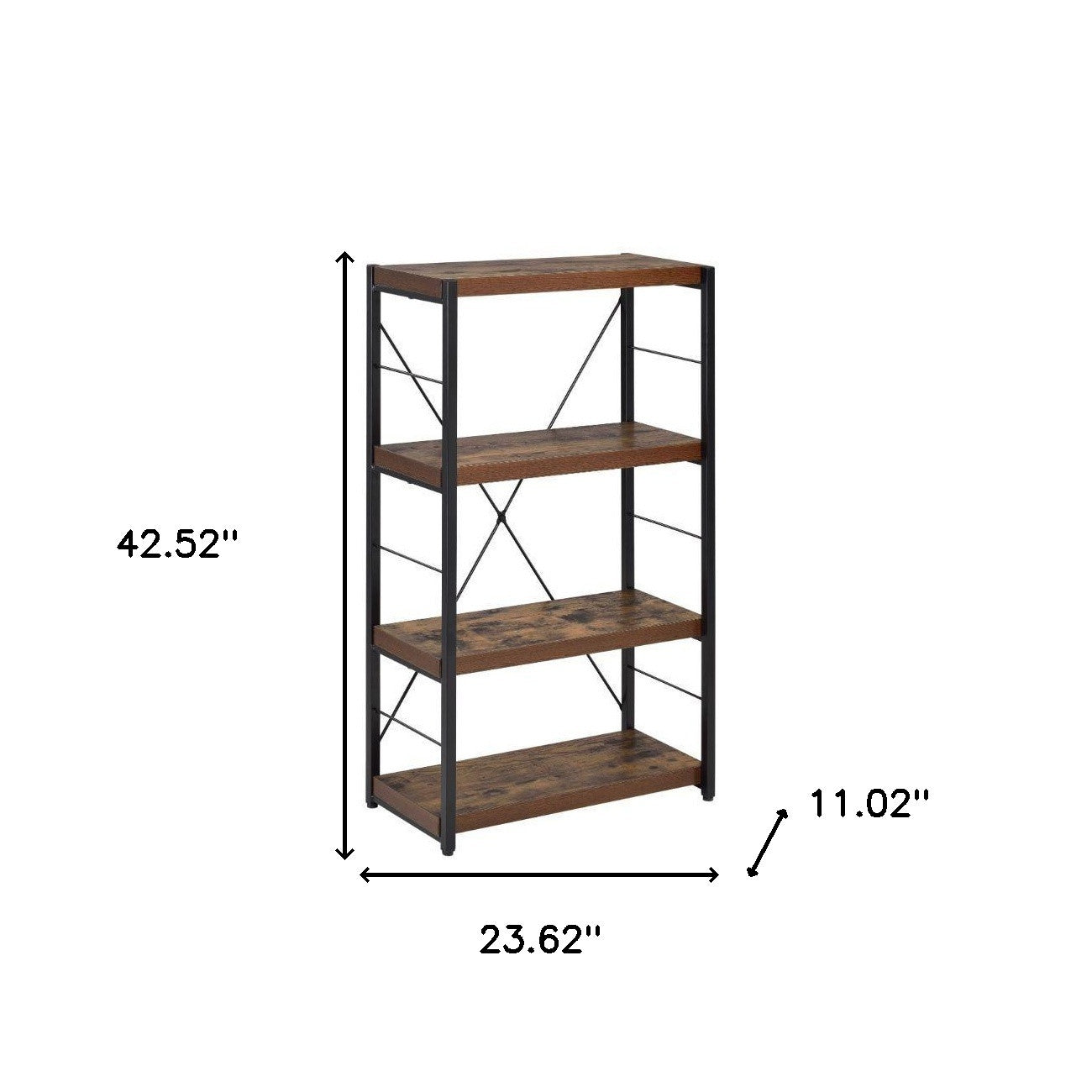 43" Black And Brown Distressed Metal and Wood Three Tier Etagere Bookcase-Bookcases-DECOROLALA