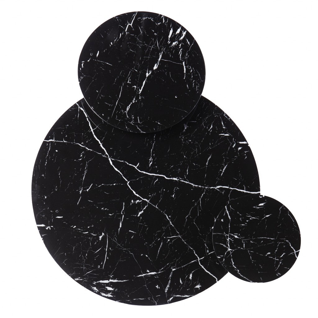 43" Black Faux Marble And Metal With Iron Round Coffee Table-Coffee Tables-DECOROLALA