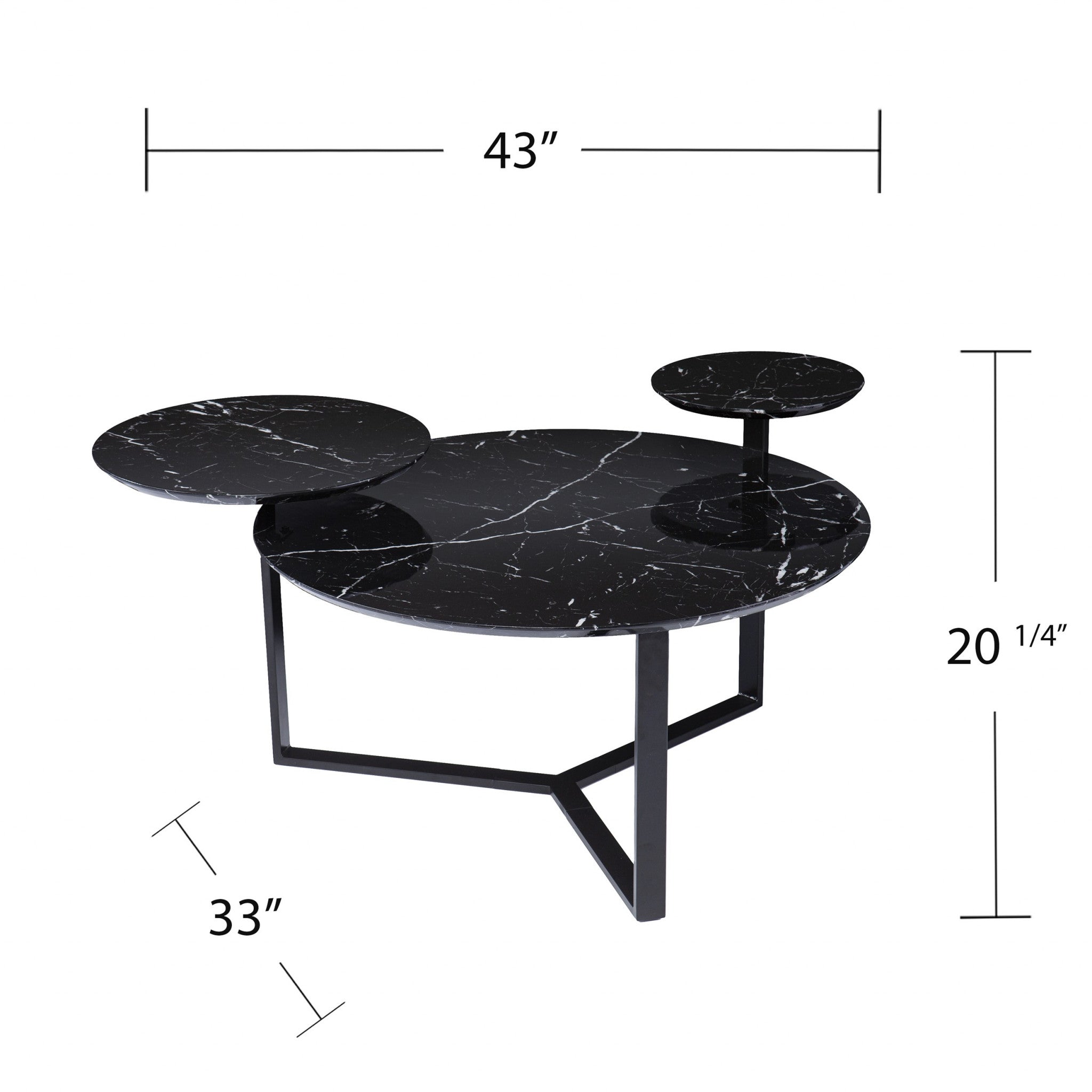 43" Black Faux Marble And Metal With Iron Round Coffee Table-Coffee Tables-DECOROLALA