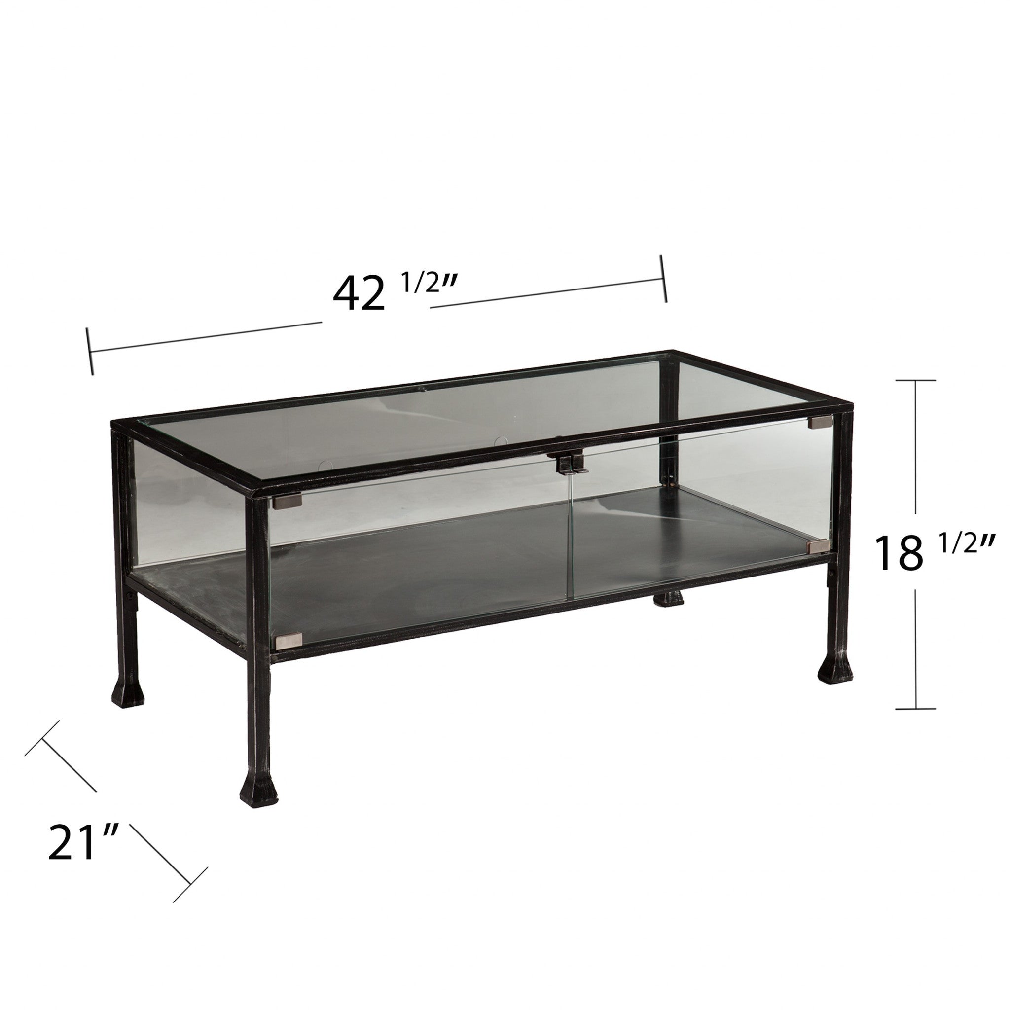 43" Black Glass And Metal Rectangular Coffee Table-Coffee Tables-DECOROLALA