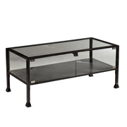 43" Black Glass And Metal Rectangular Coffee Table-Coffee Tables-DECOROLALA