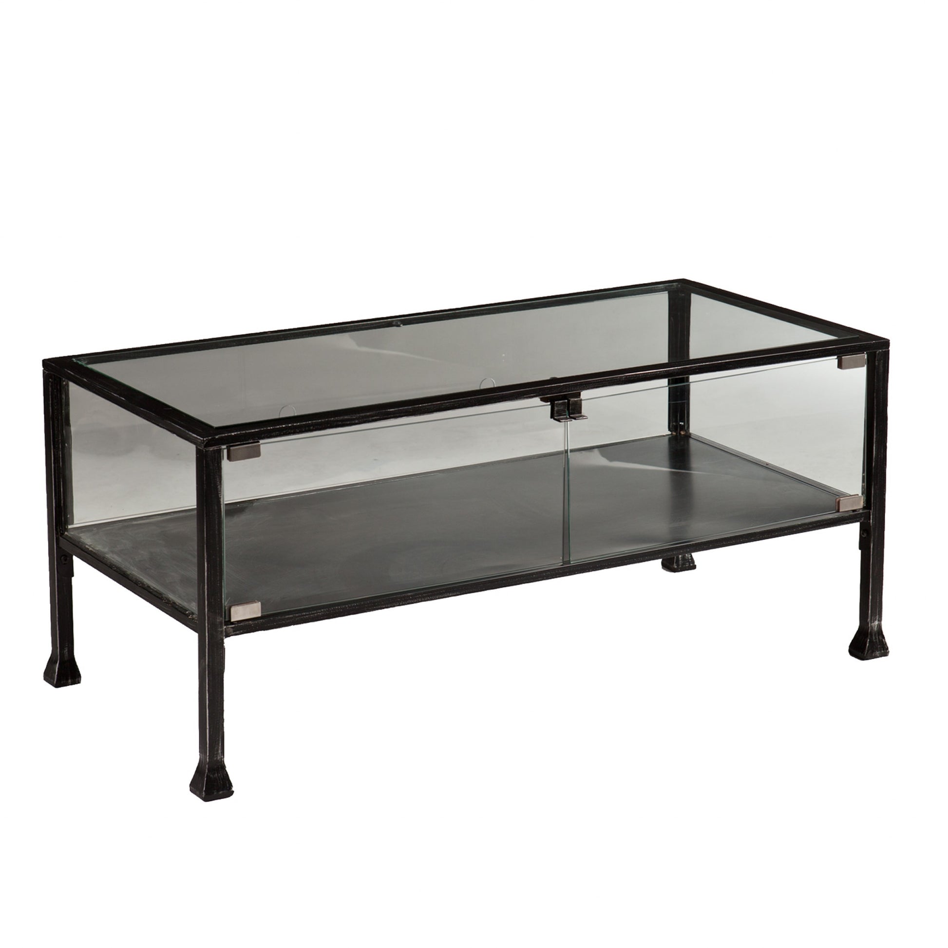 43" Black Glass And Metal Rectangular Coffee Table-Coffee Tables-DECOROLALA