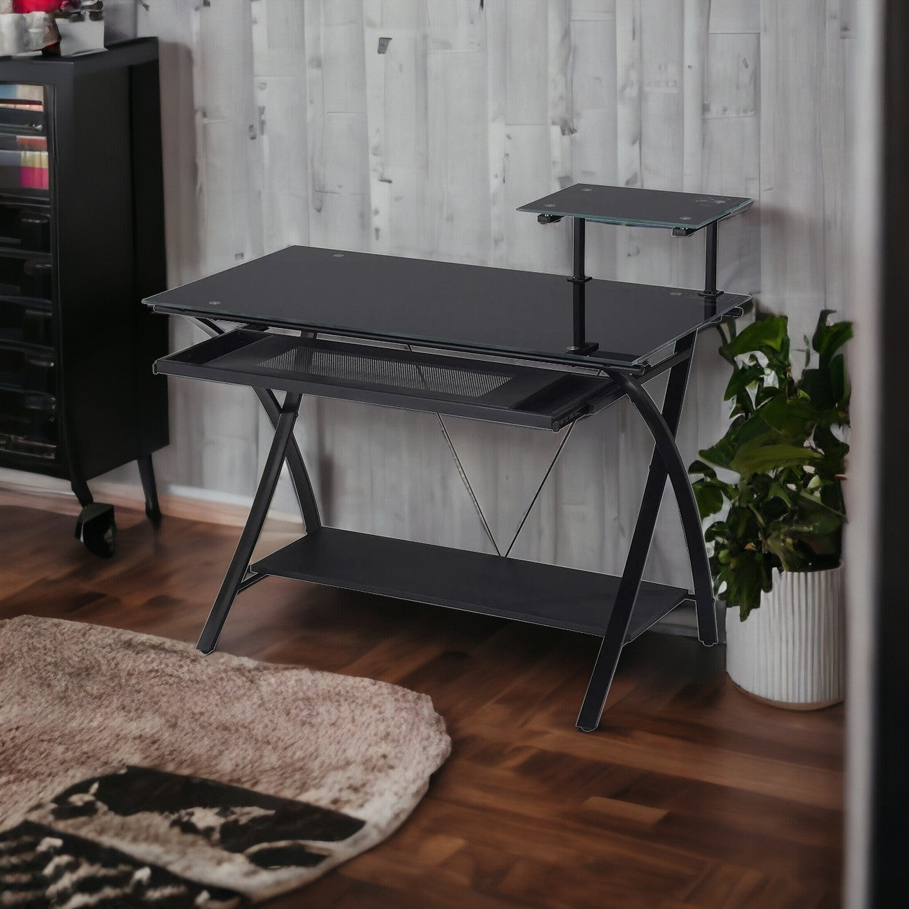 43" Black Glass Computer Desk-Desks-DECOROLALA