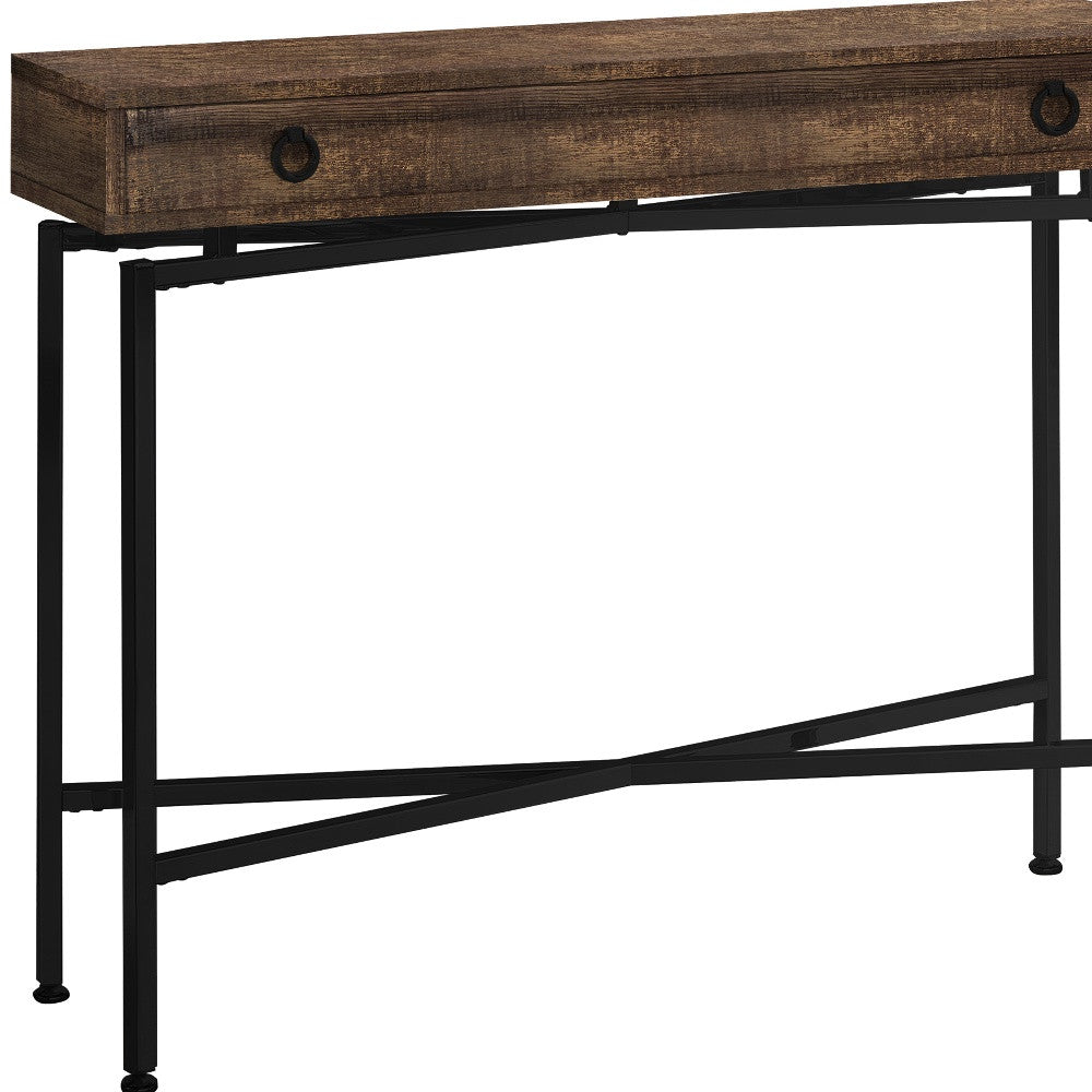43" Brown And Black Cross Leg Console Table-Console Tables-DECOROLALA