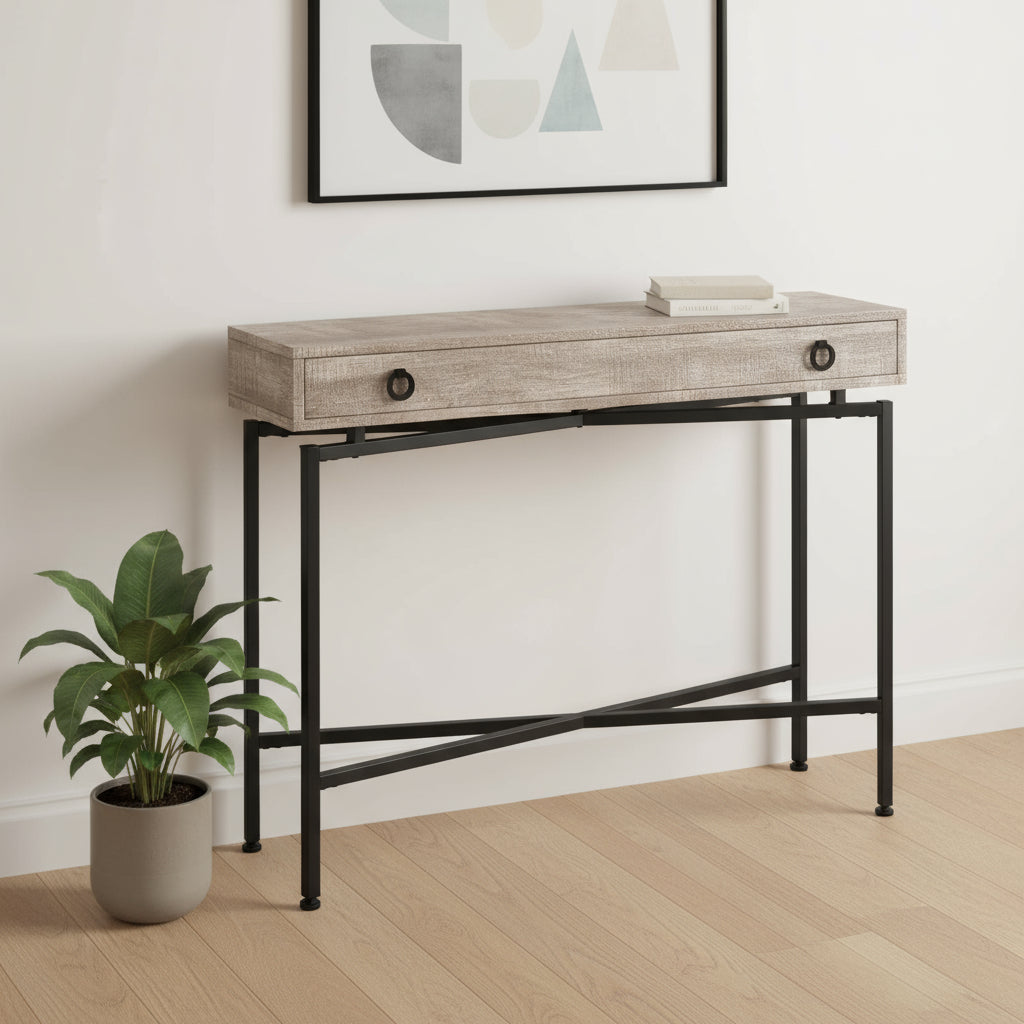 43" Brown And Black Cross Leg Console Table-Console Tables-DECOROLALA
