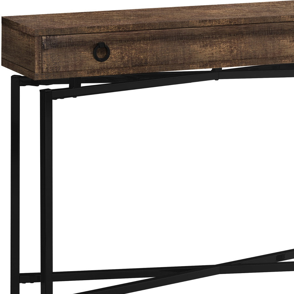 43" Brown And Black Cross Leg Console Table-Console Tables-DECOROLALA