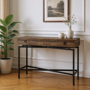 43" Brown And Black Cross Leg Console Table-Console Tables-DECOROLALA
