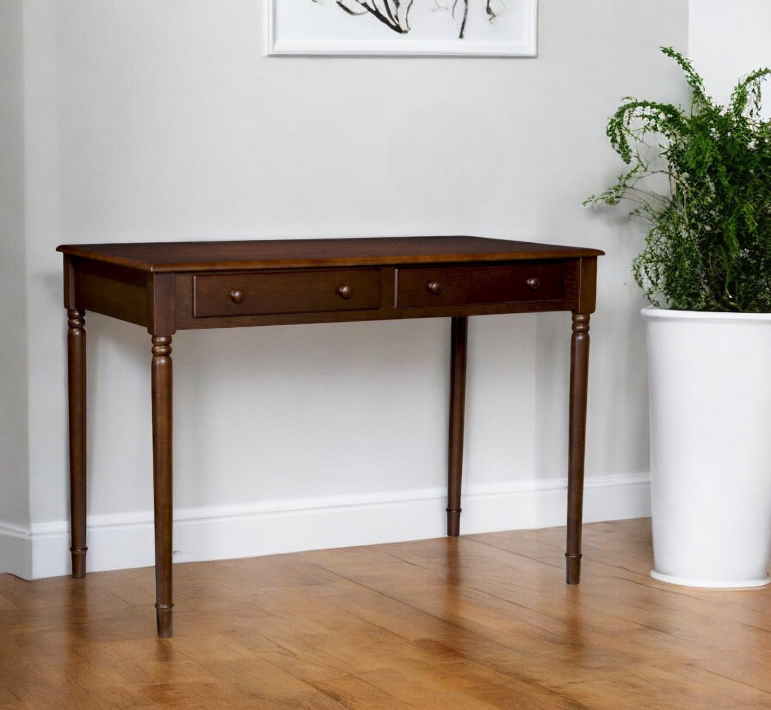 43" Brown Solid Wood Writing Desk With Two Drawers-Desks-DECOROLALA