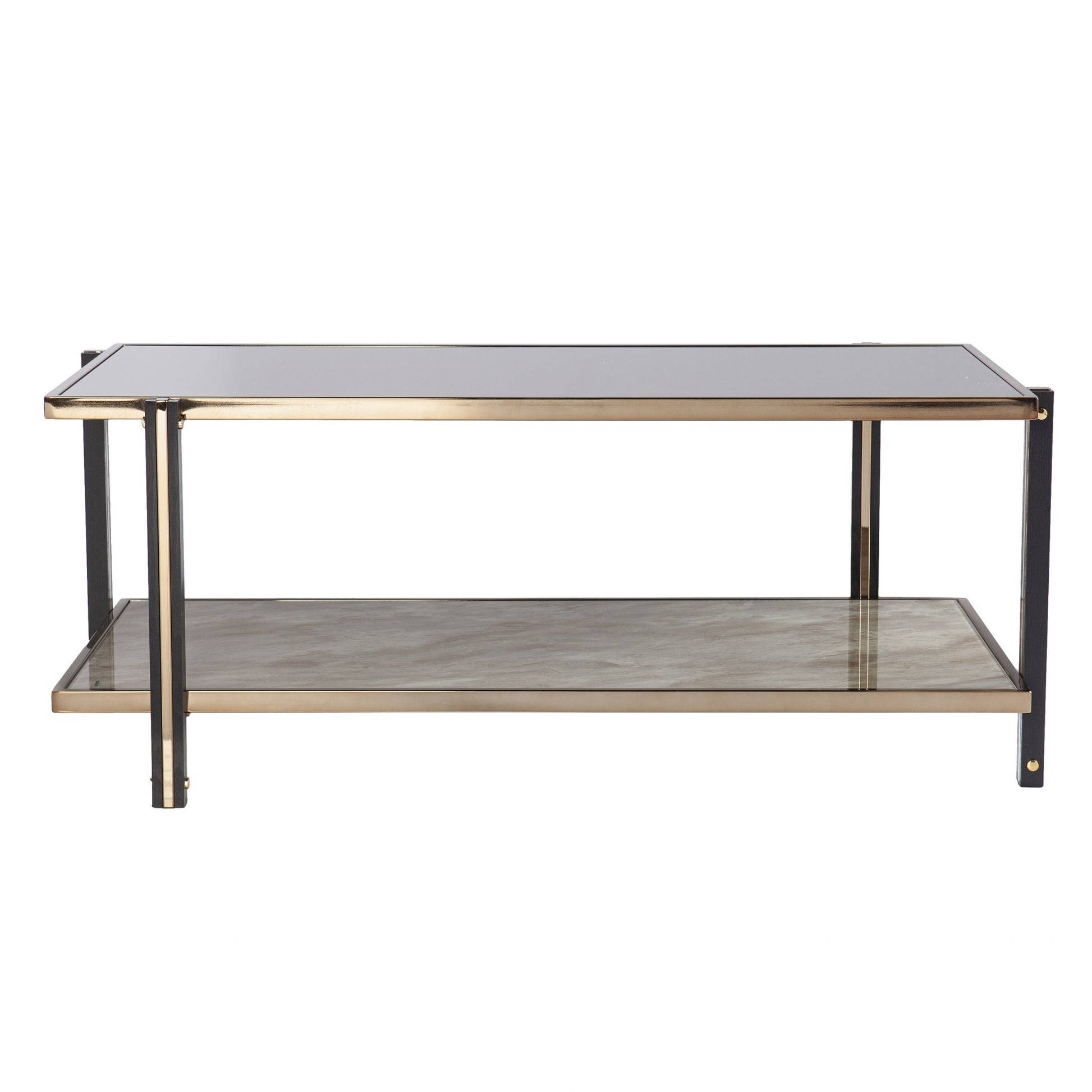 43" Champagne Mirrored And Metal Rectangular Mirrored Coffee Table-Coffee Tables-DECOROLALA