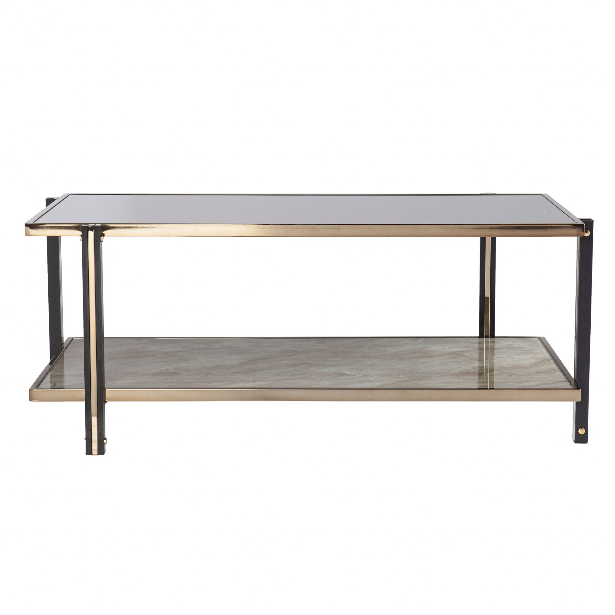 43" Champagne Mirrored And Metal Rectangular Mirrored Coffee Table-Coffee Tables-DECOROLALA