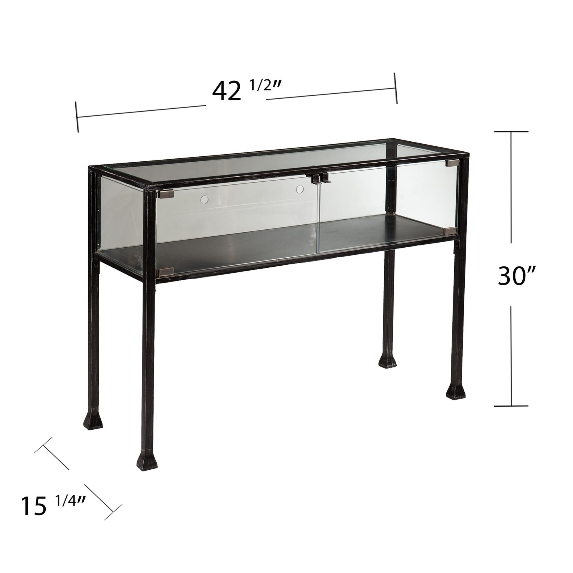 43" Clear and Black Glass Distressed Console Table With Storage-Console Tables-DECOROLALA