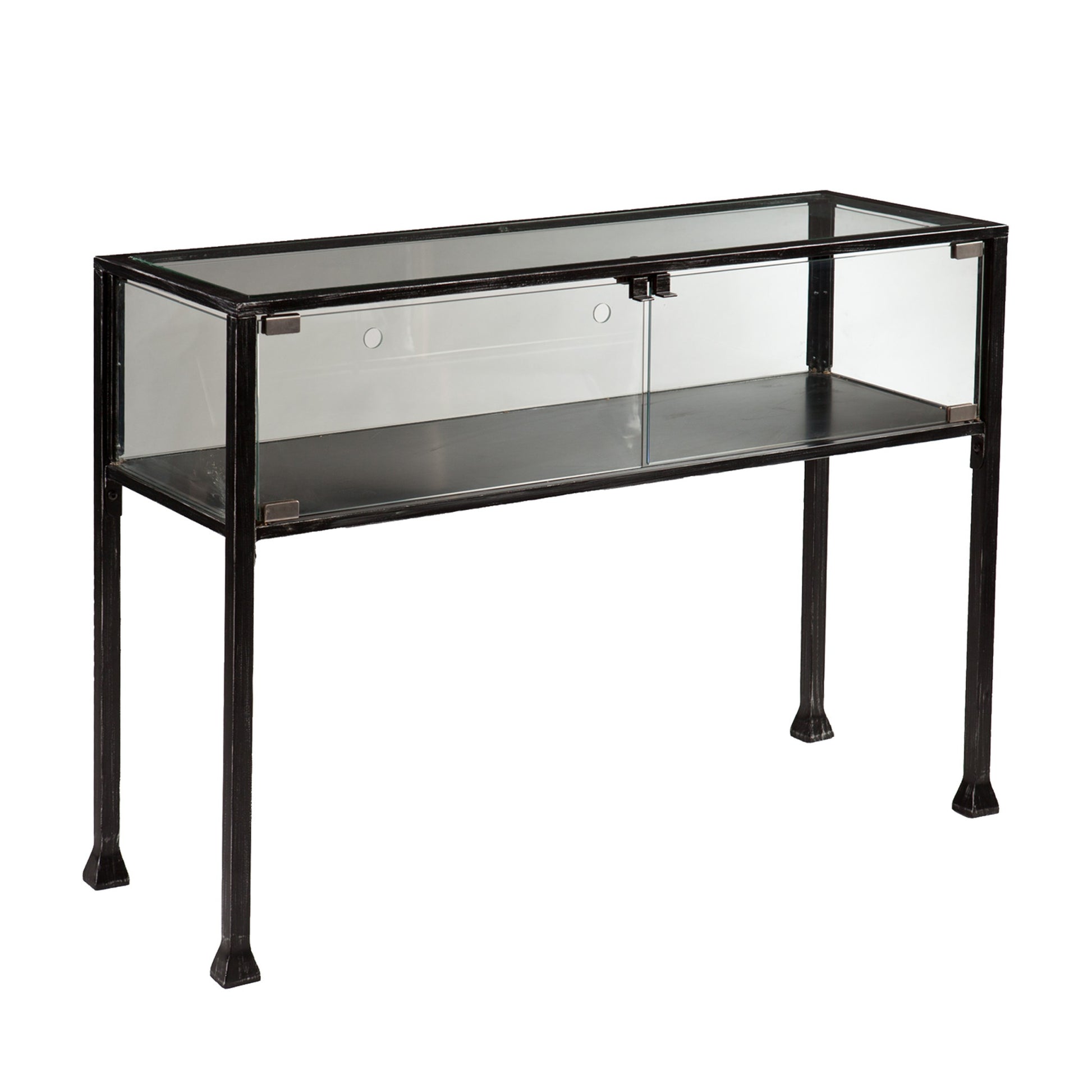 43" Clear and Black Glass Distressed Console Table With Storage-Console Tables-DECOROLALA
