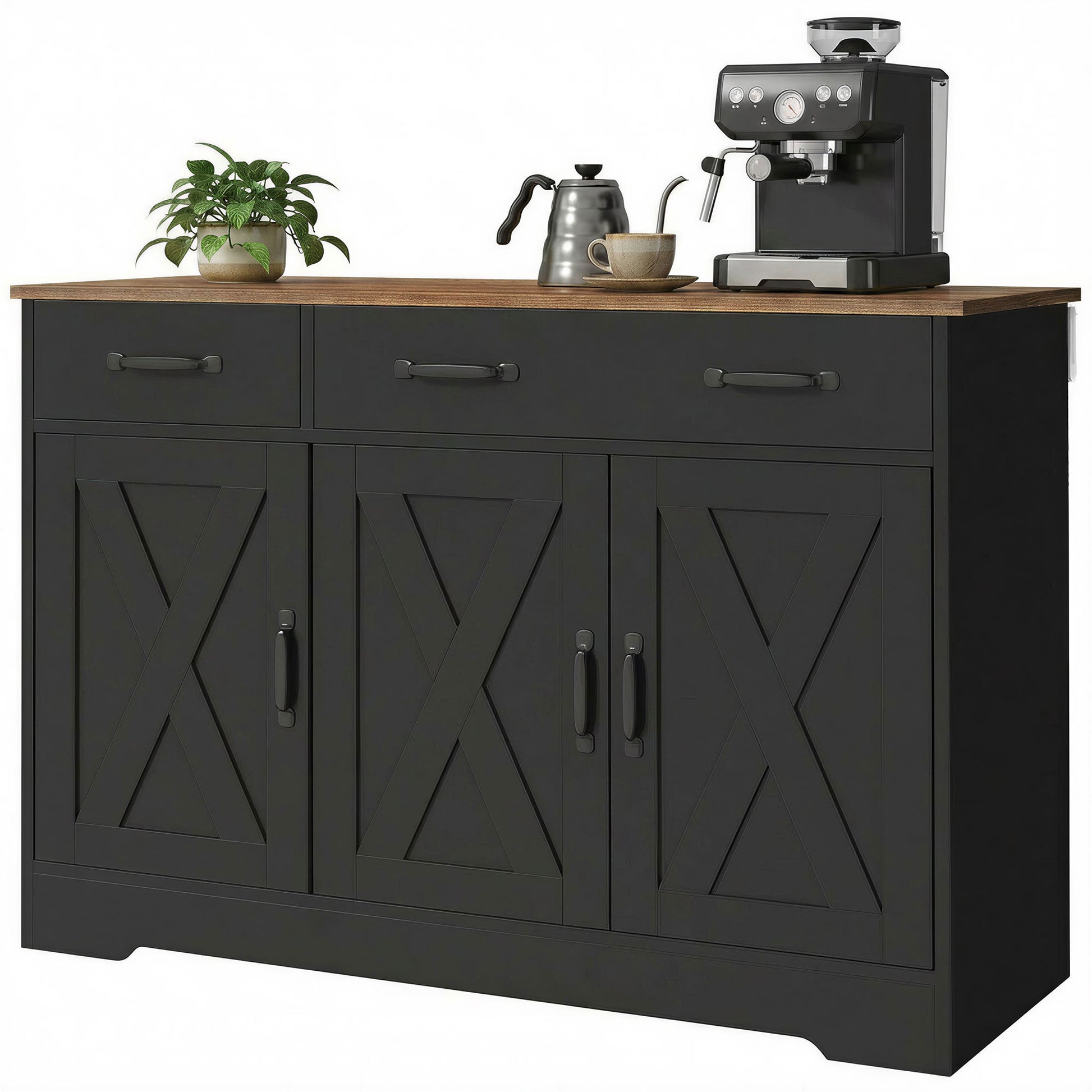 43" Farmhouse Sideboard Buffet Cabinet - Black/Brown-DECOROLALA