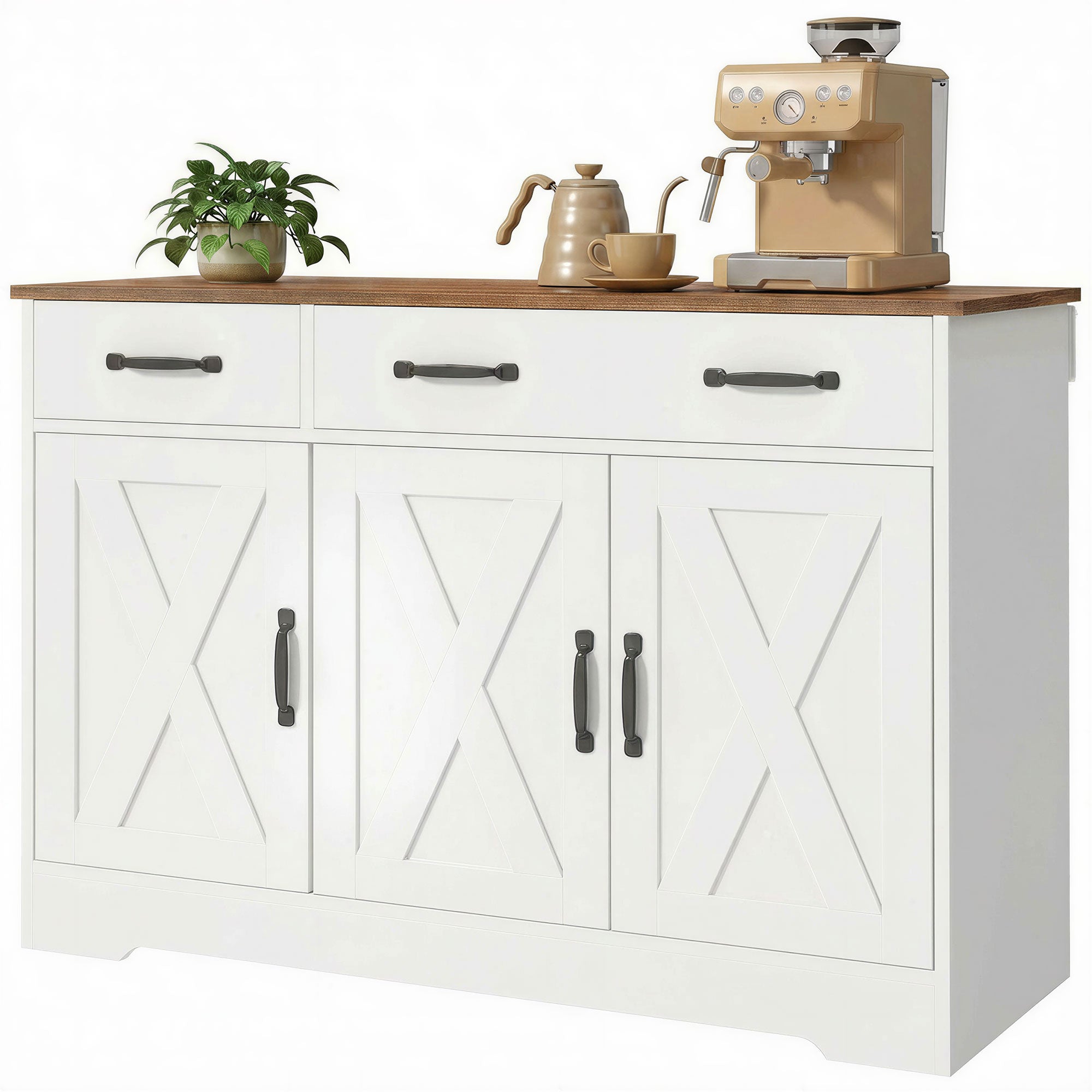 43" Farmhouse Sideboard Buffet Cabinet - White & Brown-DECOROLALA
