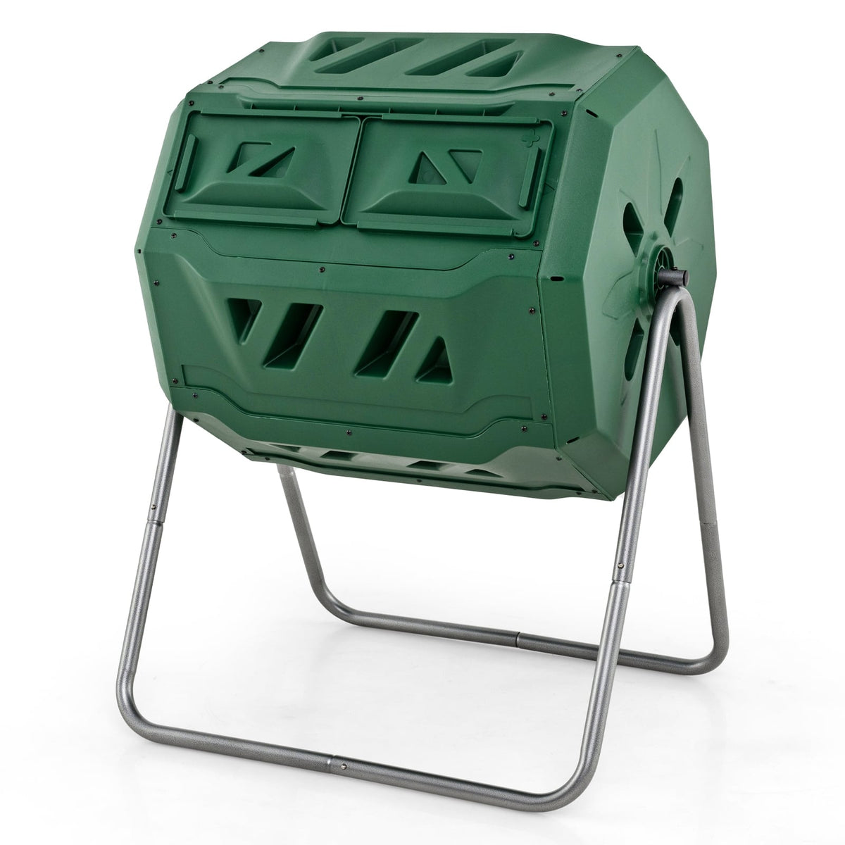 43 Gallon Rotating Compost Bin Barrel with Dual Chamber and Sliding Doors-Green-Garden Tools-DECOROLALA