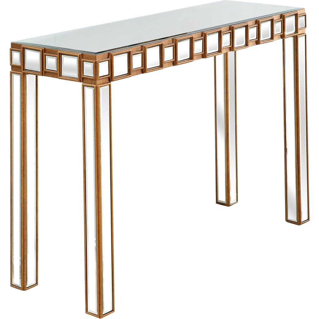 43" Gold Mirrored Glass Console Table-Console Tables-DECOROLALA