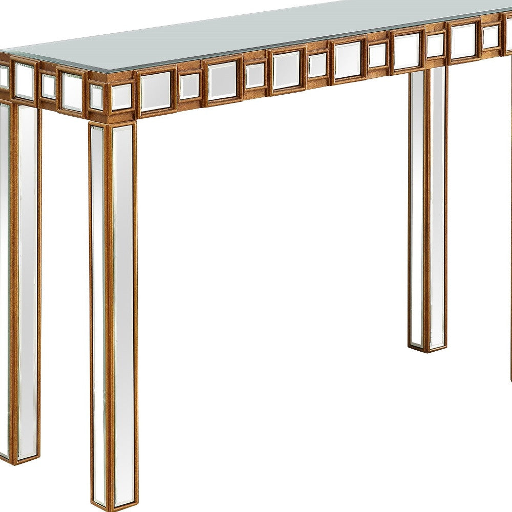43" Gold Mirrored Glass Console Table-Console Tables-DECOROLALA