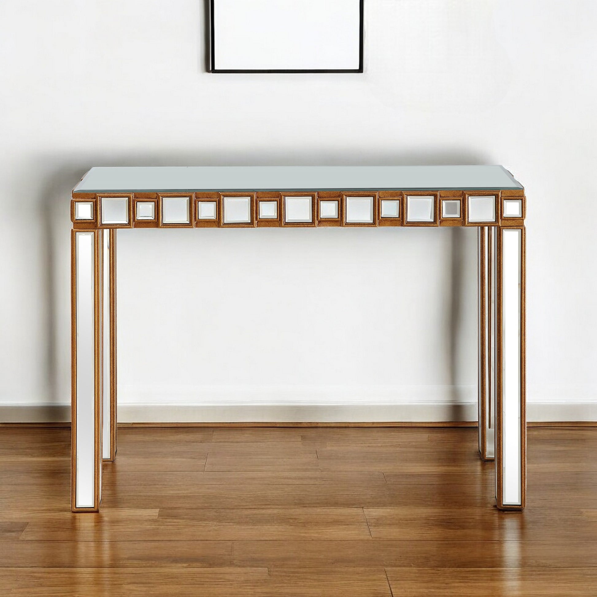43" Gold Mirrored Glass Console Table-Console Tables-DECOROLALA