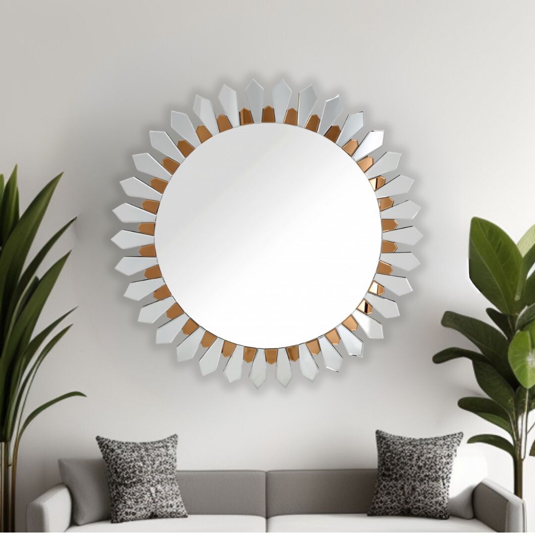 43" Gold Round Glass Framed Accent Mirror-Mirrors-DECOROLALA