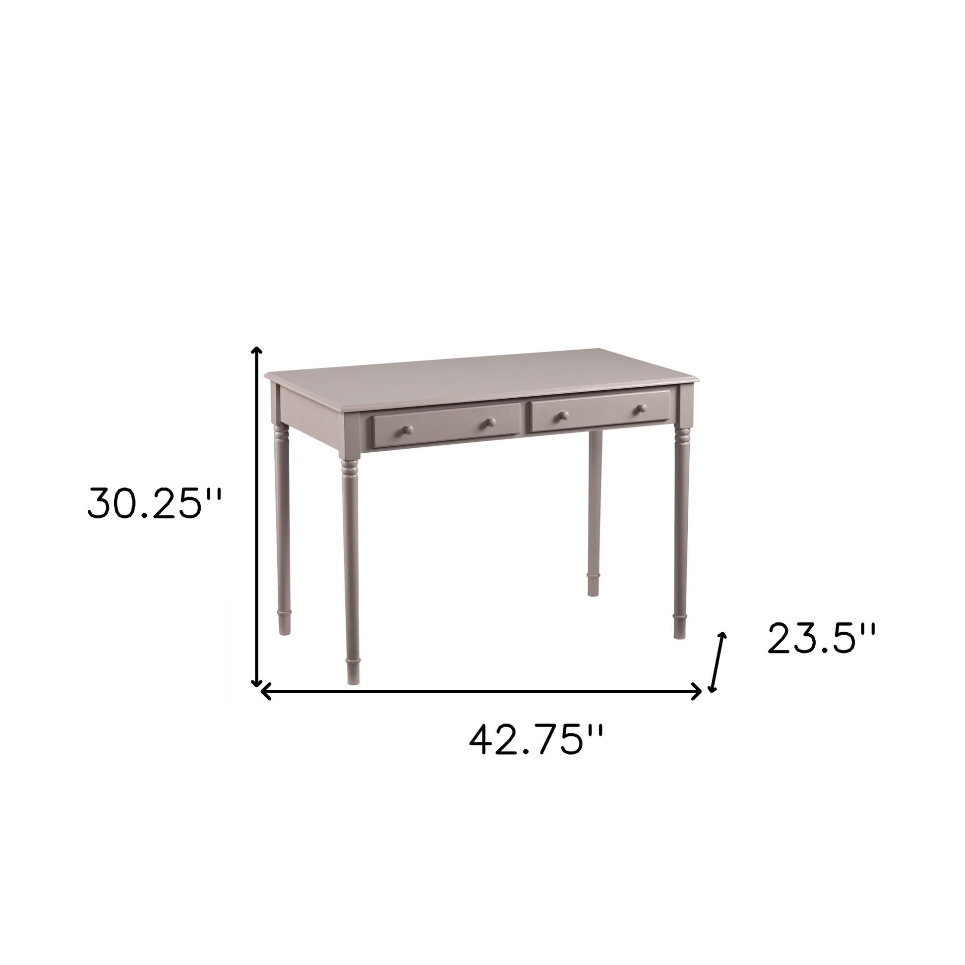 43" Gray Solid Wood Writing Desk With Two Drawers-Desks-DECOROLALA