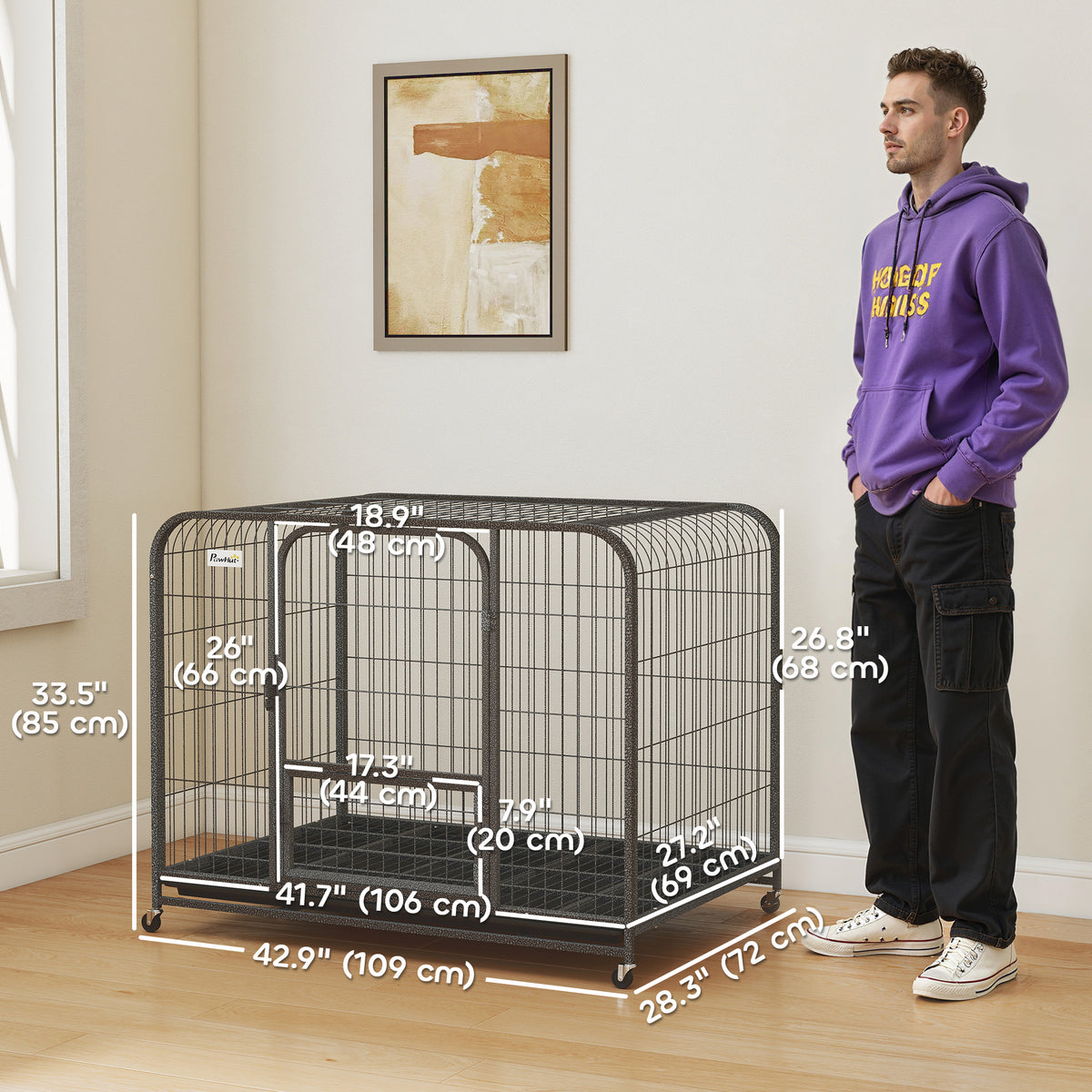 43" Heavy Duty Metal Dog Crate - Extra Large Black Steel Cage-Dogs-DECOROLALA