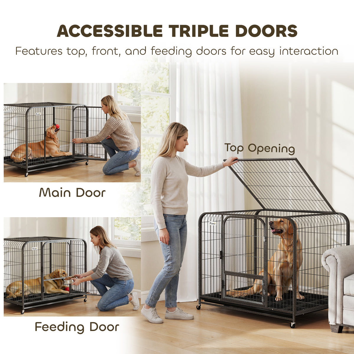 43" Heavy Duty Metal Dog Crate - Extra Large Black Steel Cage-Dogs-DECOROLALA