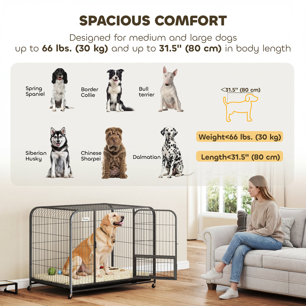 43" Heavy Duty Metal Dog Crate - Extra Large Black Steel Cage-Dogs-DECOROLALA