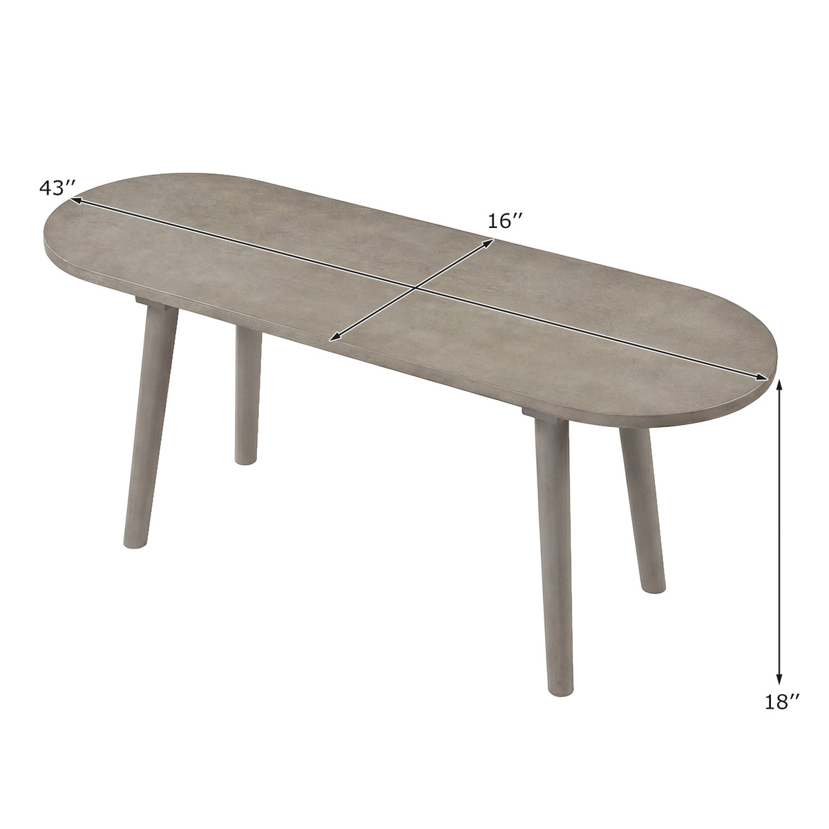 43 Inch Solid Wood Farmhouse Dining Bench Rustic Wooden Entryway Bench with Rubber Wood Legs-Gray-Dining Chairs-DECOROLALA