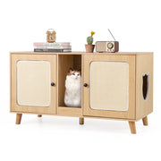 43 Inches Cat Litter Box Enclosure with Double Rooms and 2 Sisal Scratching Mats-Natural-Cat Houses-DECOROLALA
