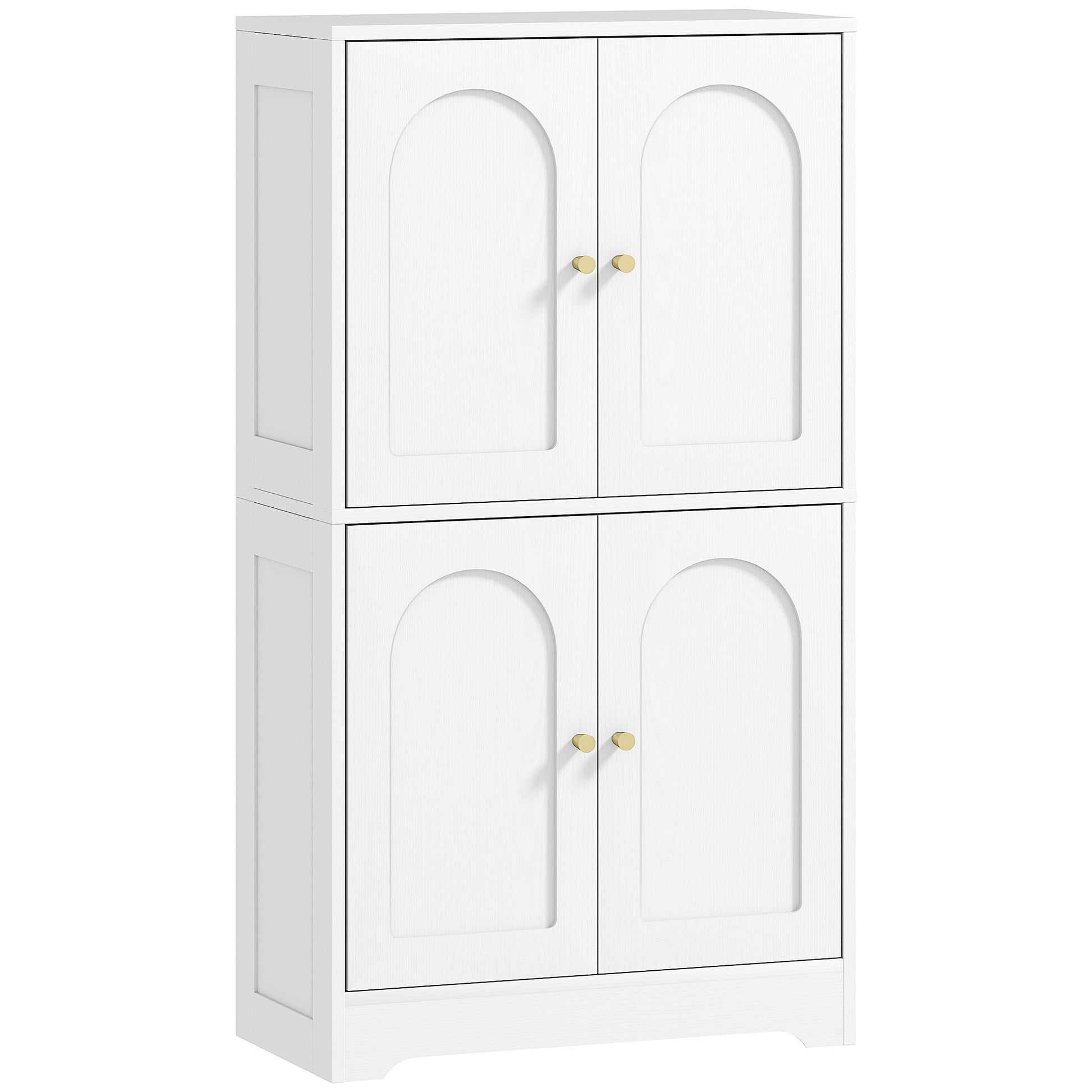 43" Kitchen Pantry Cabinet, Freestanding Modern Storage Cabinet with 4 Arched Doors and 2 Adjustable Shelves, White-Home Furnishings > Storage & Organization > Kitchen Pantry Cabinets-DECOROLALA