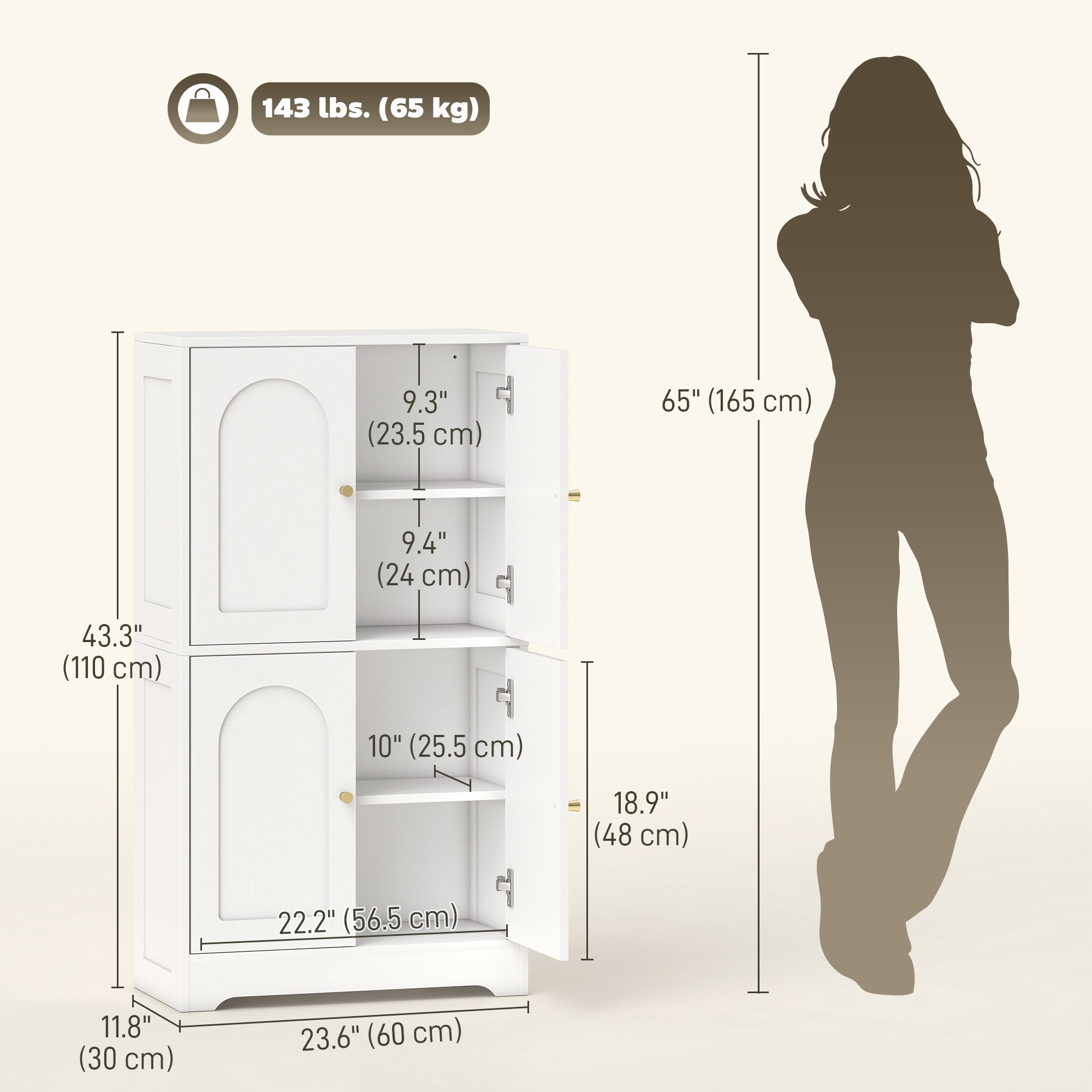 43" Kitchen Pantry Cabinet - White 4 Arched Doors-Home Furnishings > Storage & Organization > Kitchen Pantry Cabinets-DECOROLALA