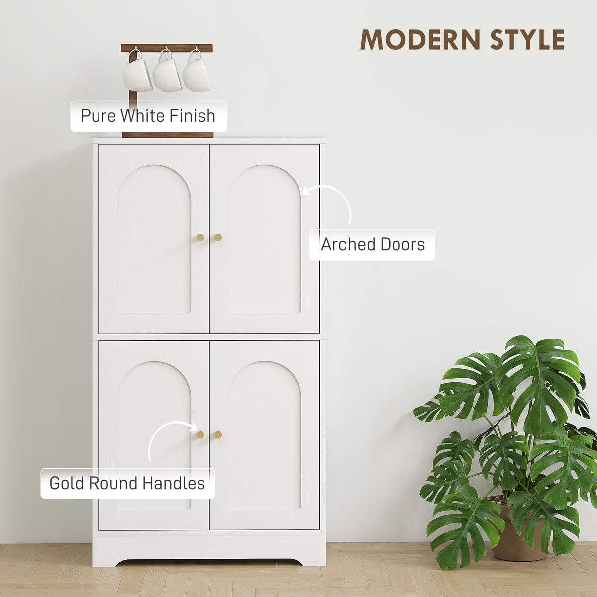 43" Kitchen Pantry Cabinet - White 4 Arched Doors-Home Furnishings > Storage & Organization > Kitchen Pantry Cabinets-DECOROLALA