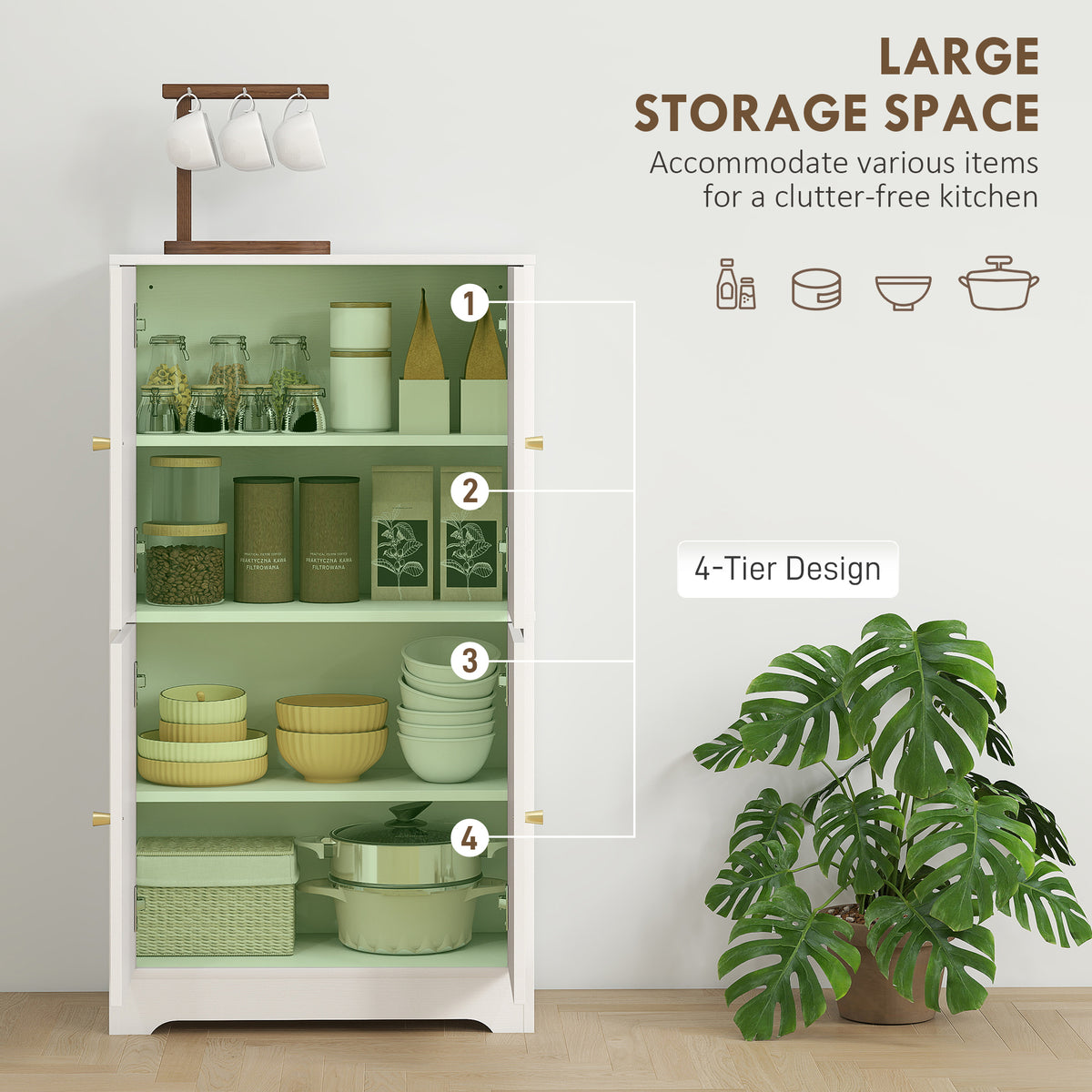 43" Kitchen Pantry Cabinet - White 4 Arched Doors-Home Furnishings > Storage & Organization > Kitchen Pantry Cabinets-DECOROLALA